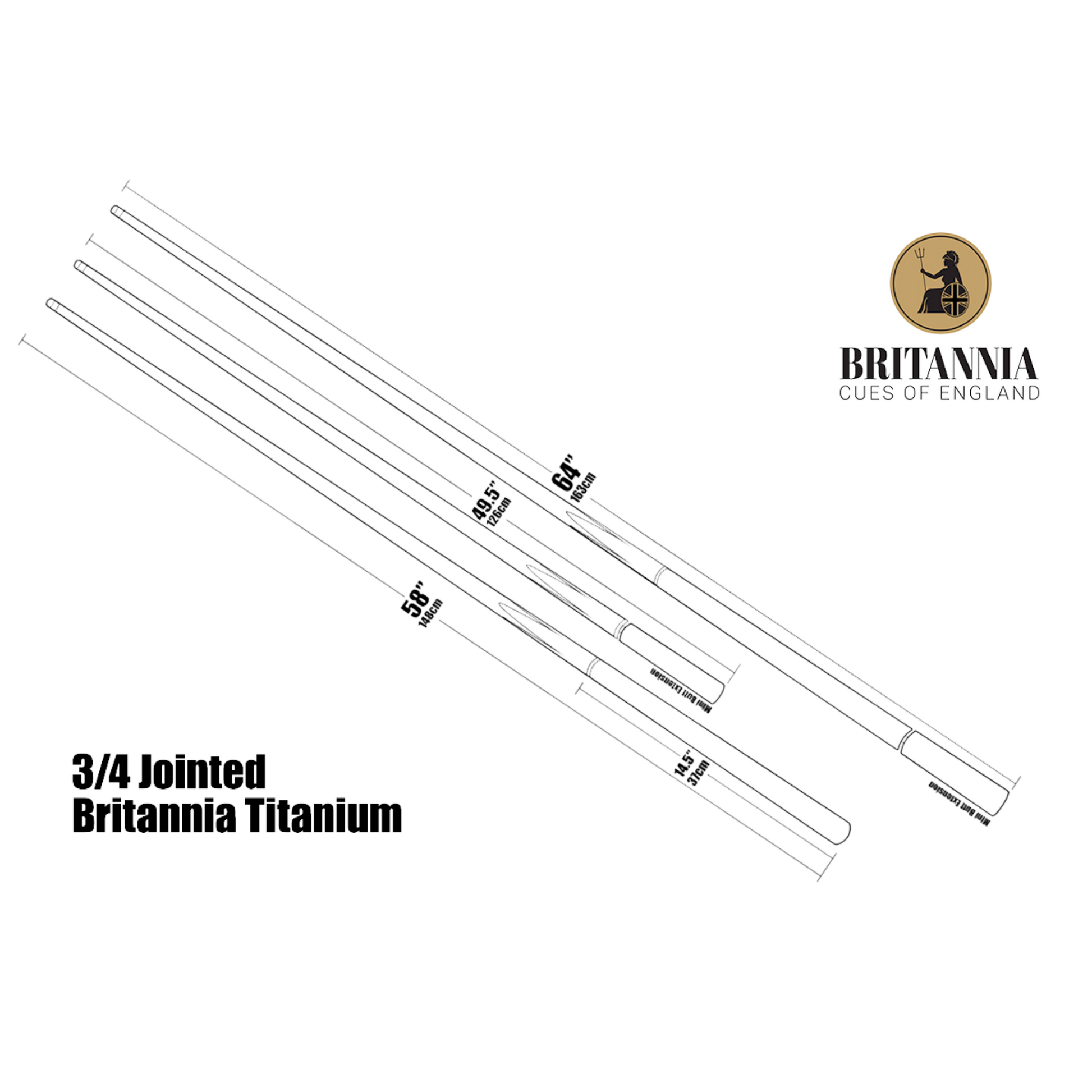 Britannia Titanium Viper 3/4 Snooker Cue - 58" - 9.7mm Tip
