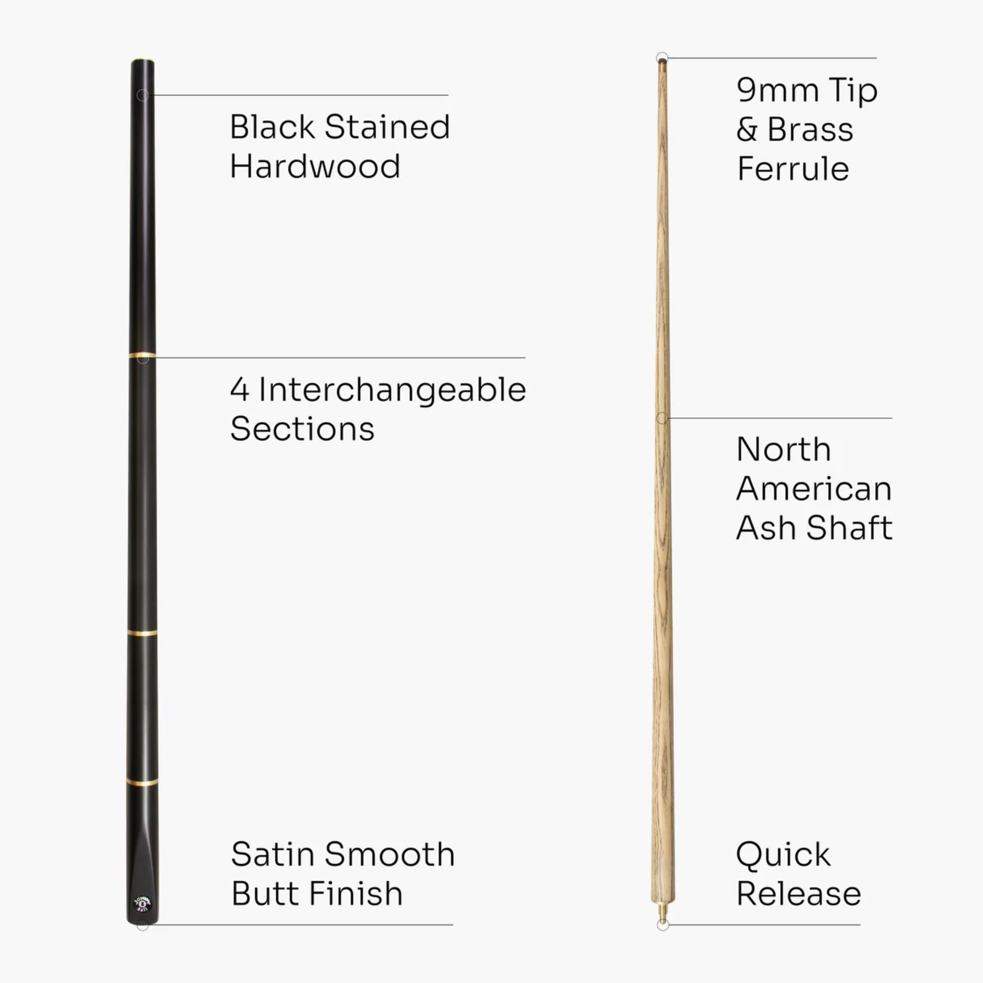Jonny 8 Ball Junior COMBI Adjustable 5 Piece Ash Snooker Pool Cue - 48inch