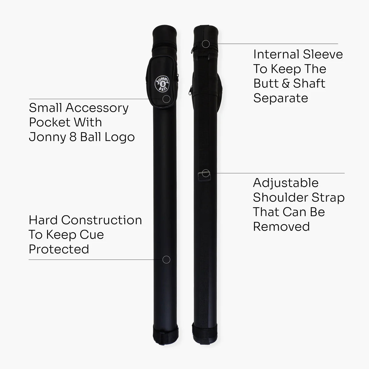 Jonny 8 Ball Tubular 2 Piece Cue Case - Black