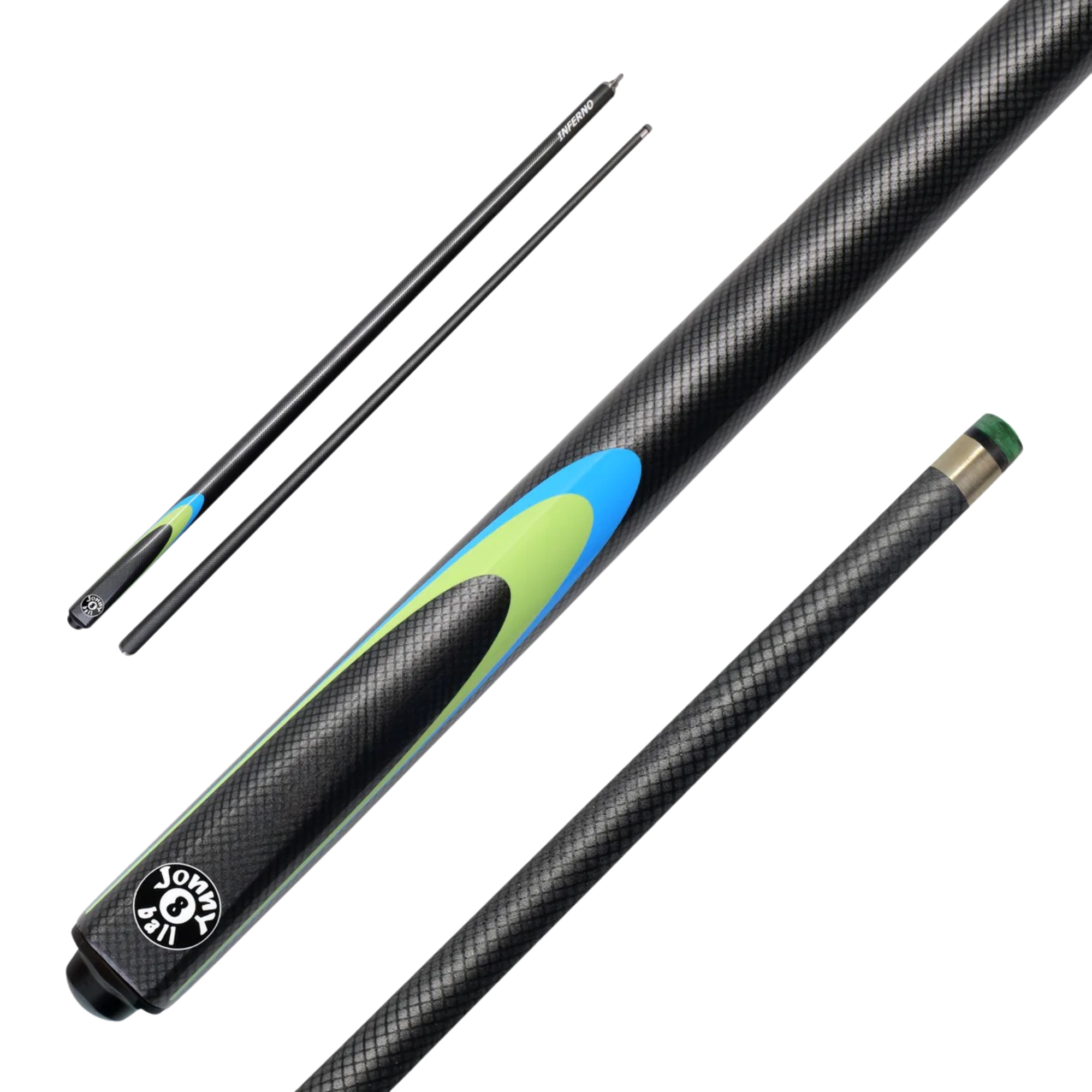 Jonny 8 Ball INFERNO - 57" 2 Piece Graphite Snooker Pool Cue - 9.5mm Tip
