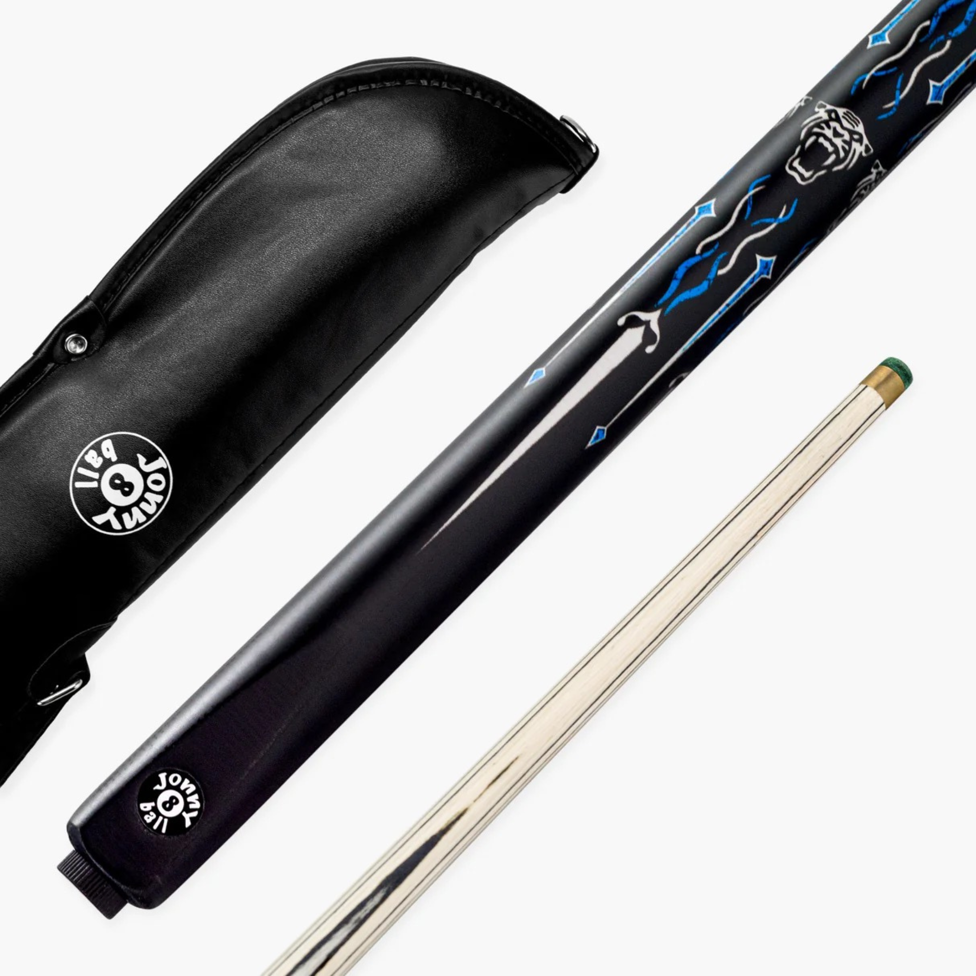 Jonny 8 Ball Panther UV Printed 2-Piece Cue & Case – 9.5mm Green Layered Tip
