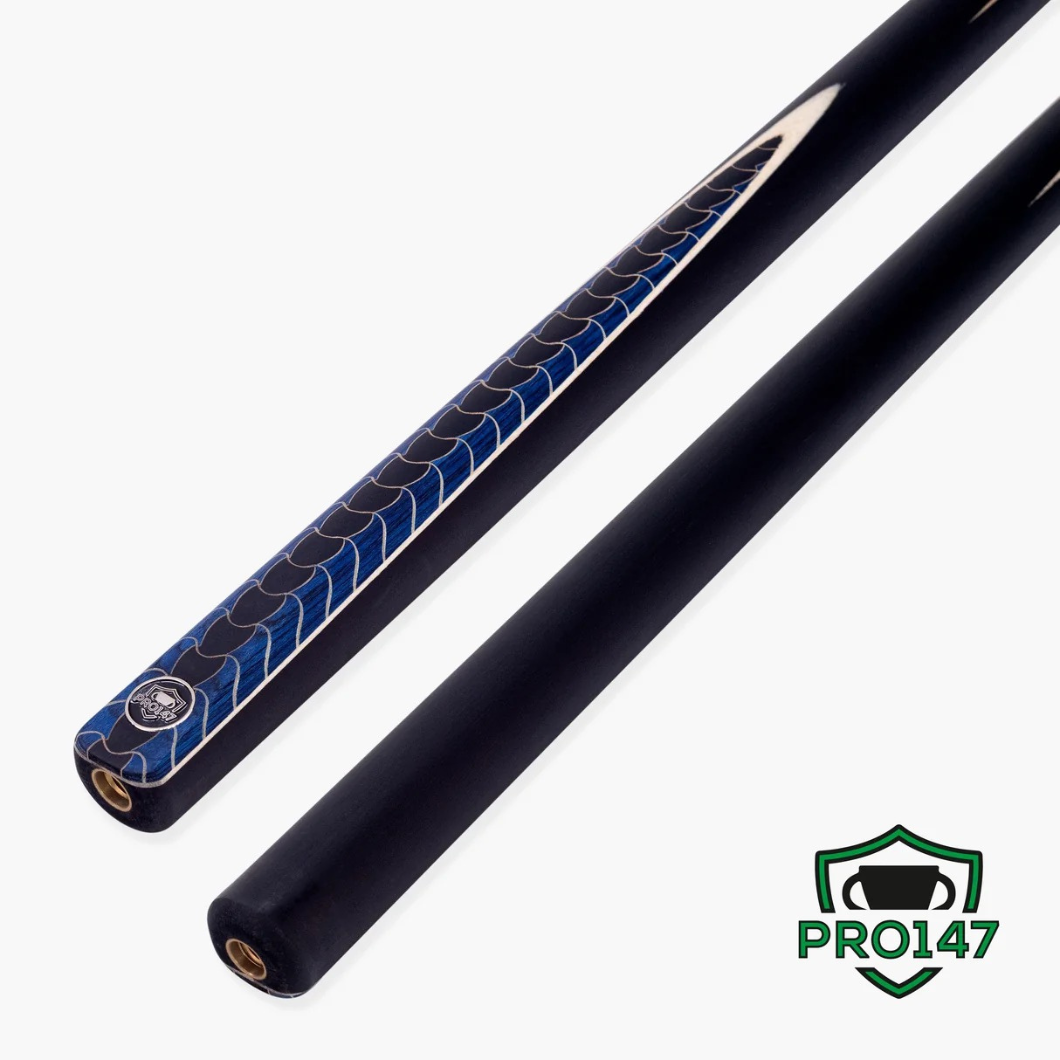 PRO147 Blue Dragon 57 Inch 2 Piece Snooker Pool Cue - 9.5mm Red Layered Professional Tip