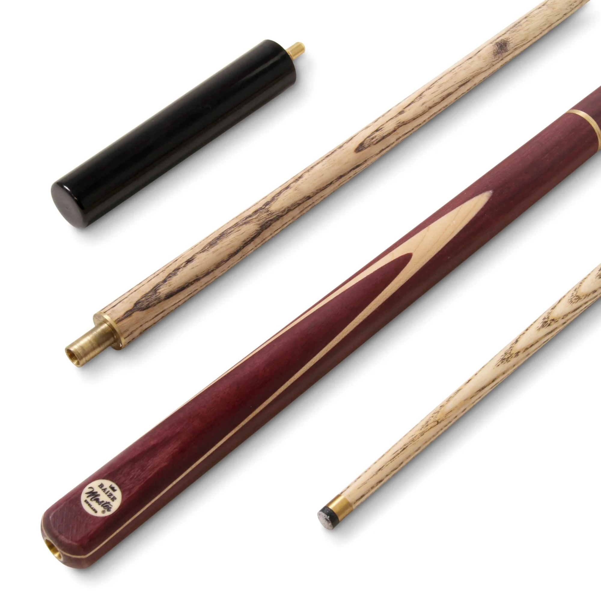 Baize Master PURPLE HEART 57 Inch 3 Piece Length Adjustable Double Joint Ash Snooker Pool Cue with 9.5mm Tip + Mini Butt - Shorten to 43 Inches