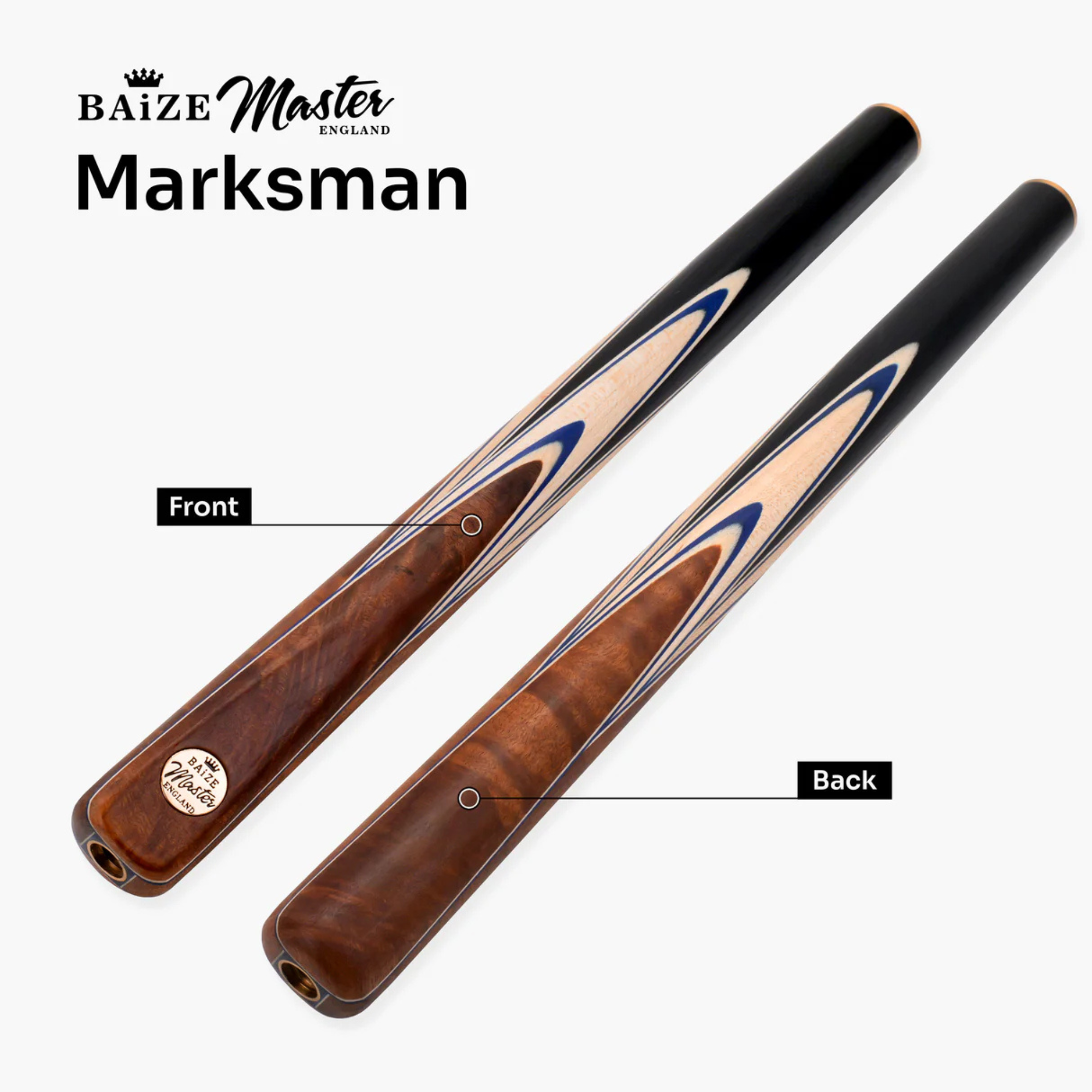 Baize Master Maple Marksman ¾ Joint English Pool Cue with 8.5mm Baize Master Blue Pressed Tip