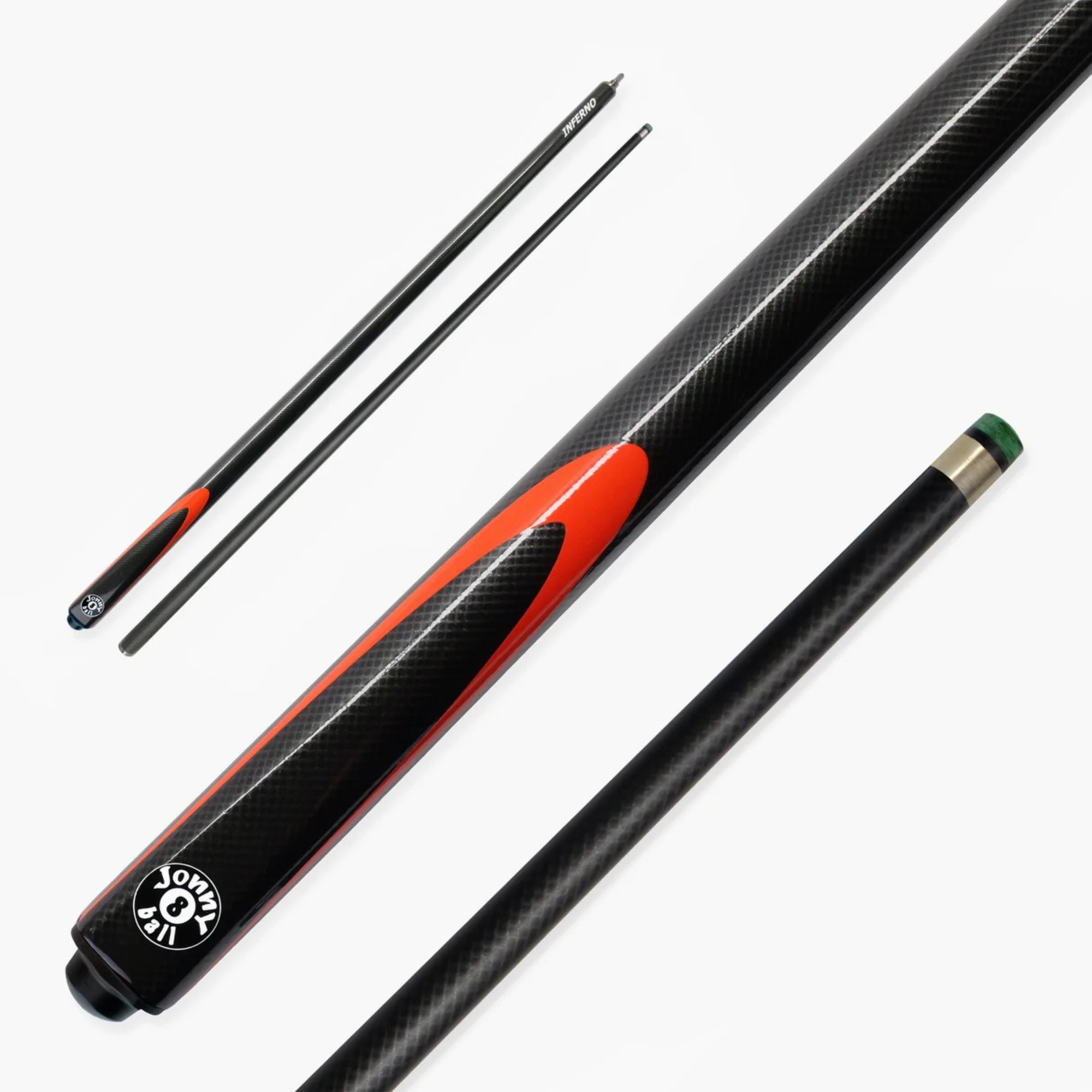 Jonny 8 Ball INFERNO - 57" 2 Piece Graphite Snooker Pool Cue - 9.5mm Tip