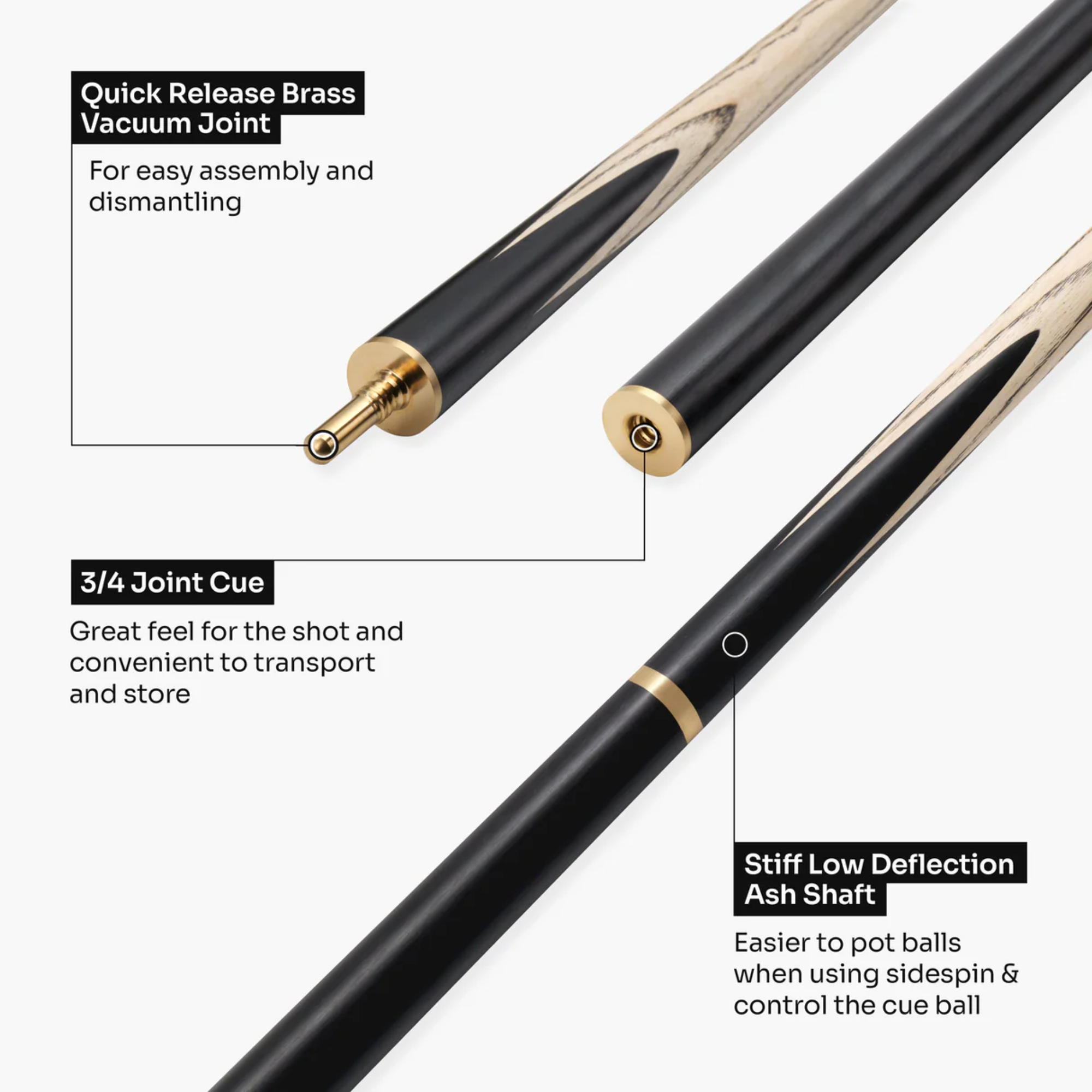 Baize Master Grey Marksman ¾ Joint English Pool Cue with 8.5mm Baize Master Blue Pressed Tip
