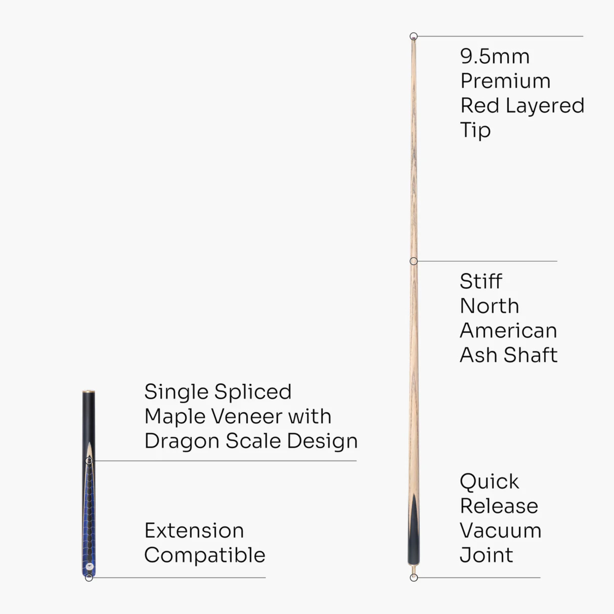 Pro147 Dragon Scale Premium Ash 3/4 Snooker Pool Cue - 57" with 9.5mm Layered Tip