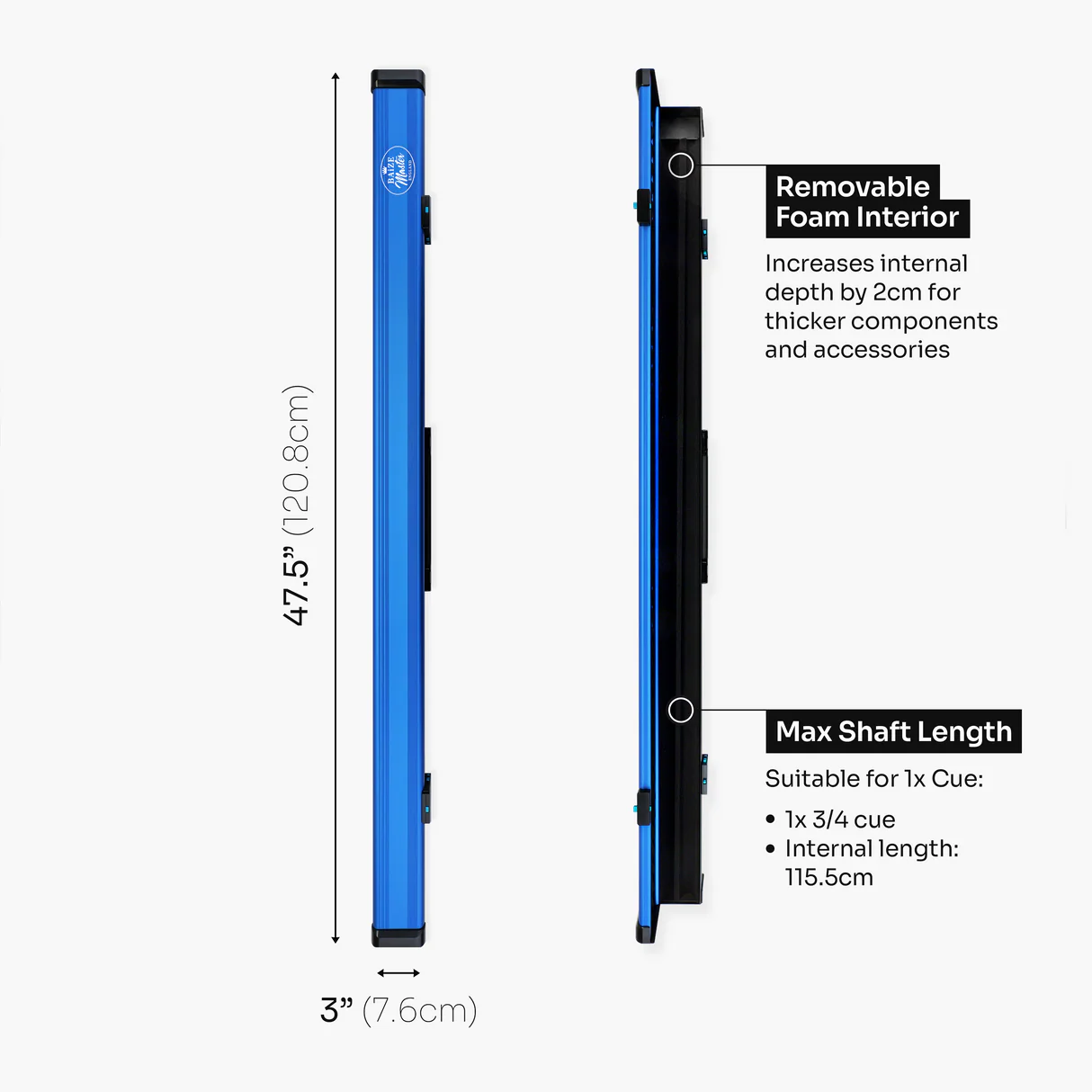Baize Master Fusion ¾ 2 Slot Luxury Aluminium Snooker and Pool Cue Case with Trigger™ Lock – Holds 1 x ¾ Joint Cue + Extensions