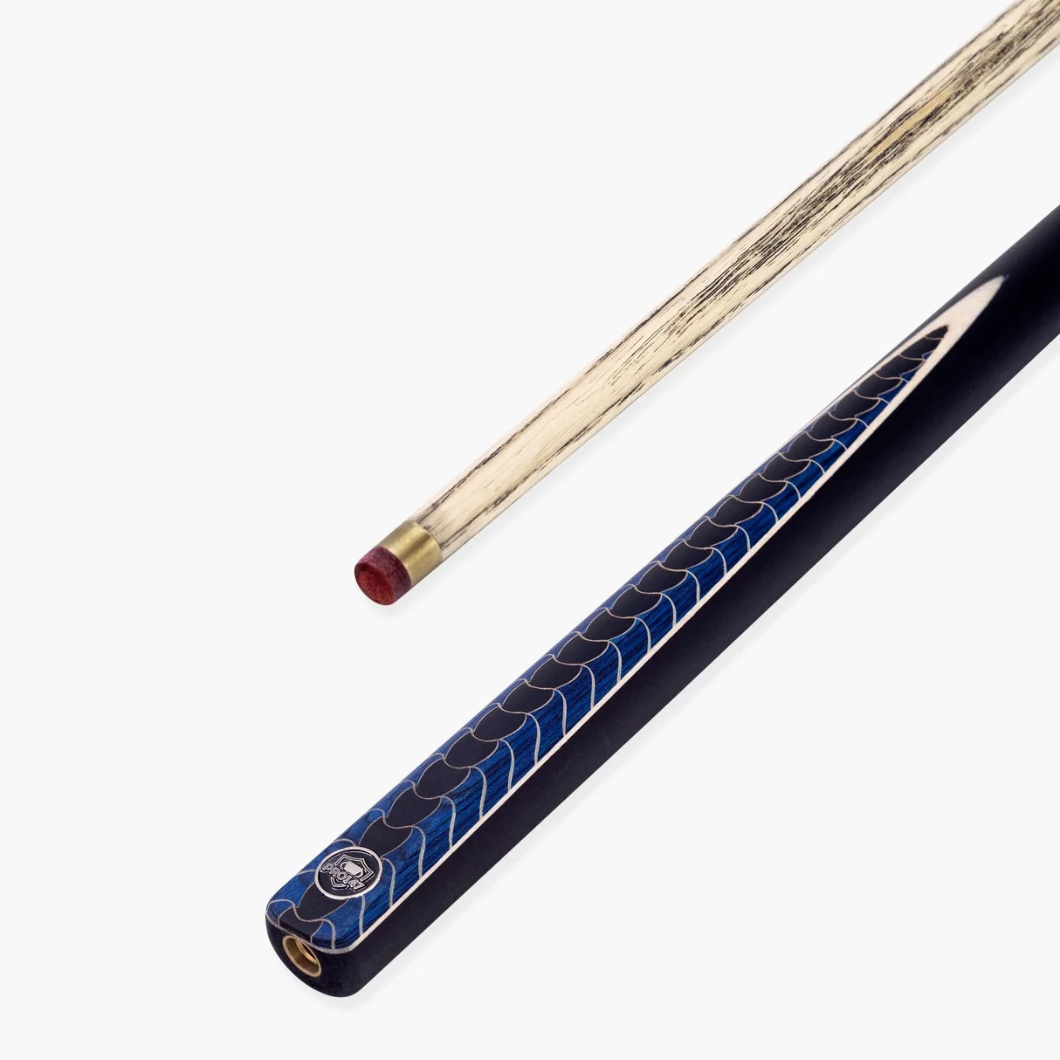 PRO147 Blue Dragon 57 Inch 2 Piece Snooker Pool Cue - 9.5mm Red Layered Professional Tip