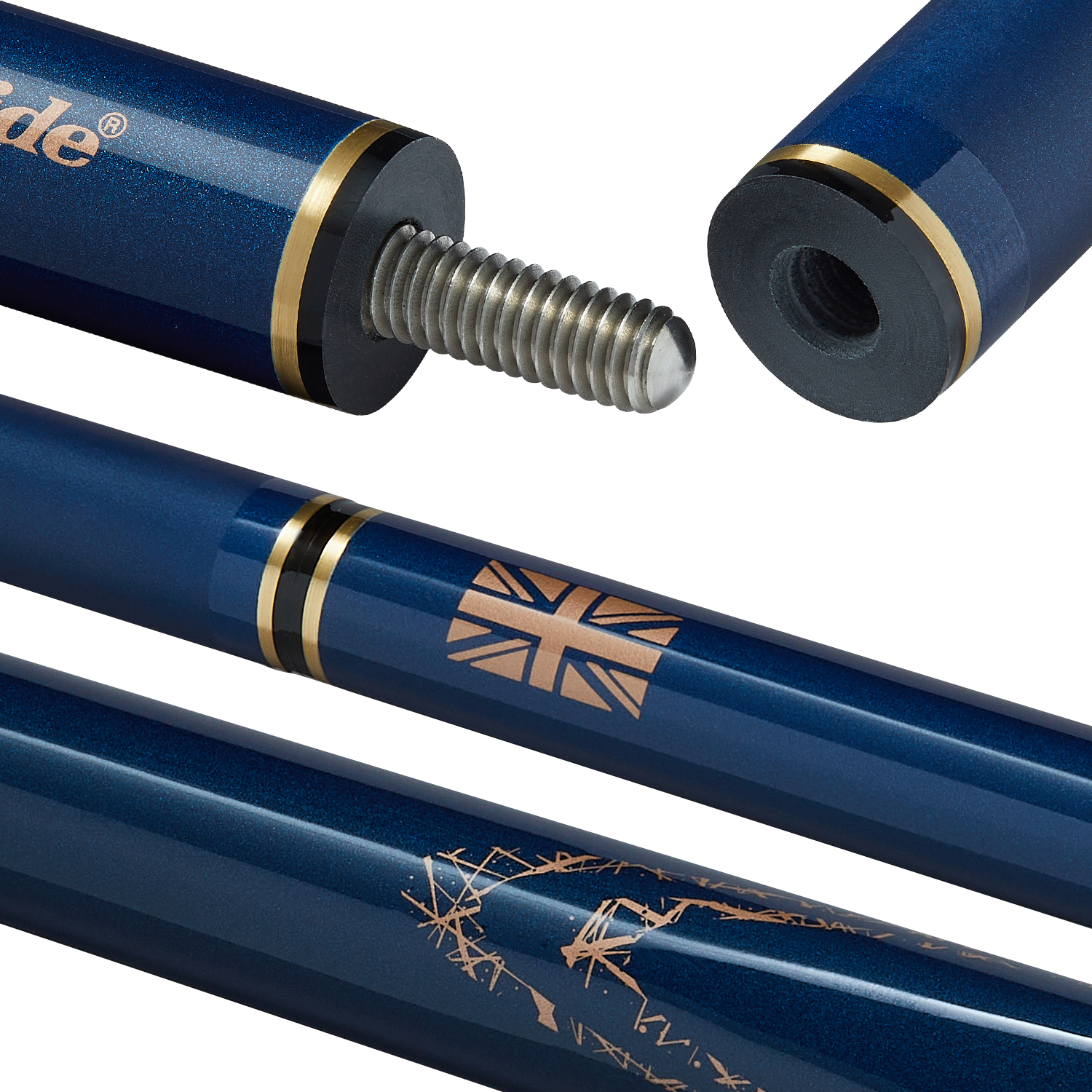 PowerGlide ARAMID 4.0 - 57 Inch - 2 Piece Carbon Fibre Snooker Cue - Blue & Rose Gold