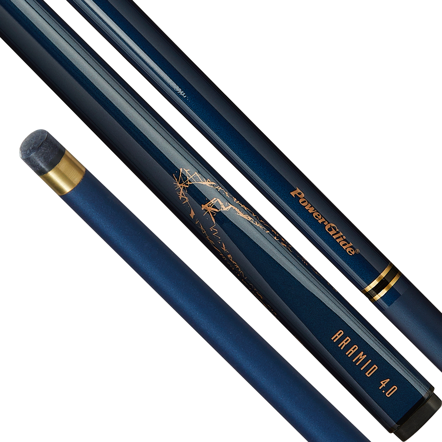 PowerGlide ARAMID 4.0 - 57 Inch - 2 Piece Carbon Fibre Snooker Cue - Blue & Rose Gold
