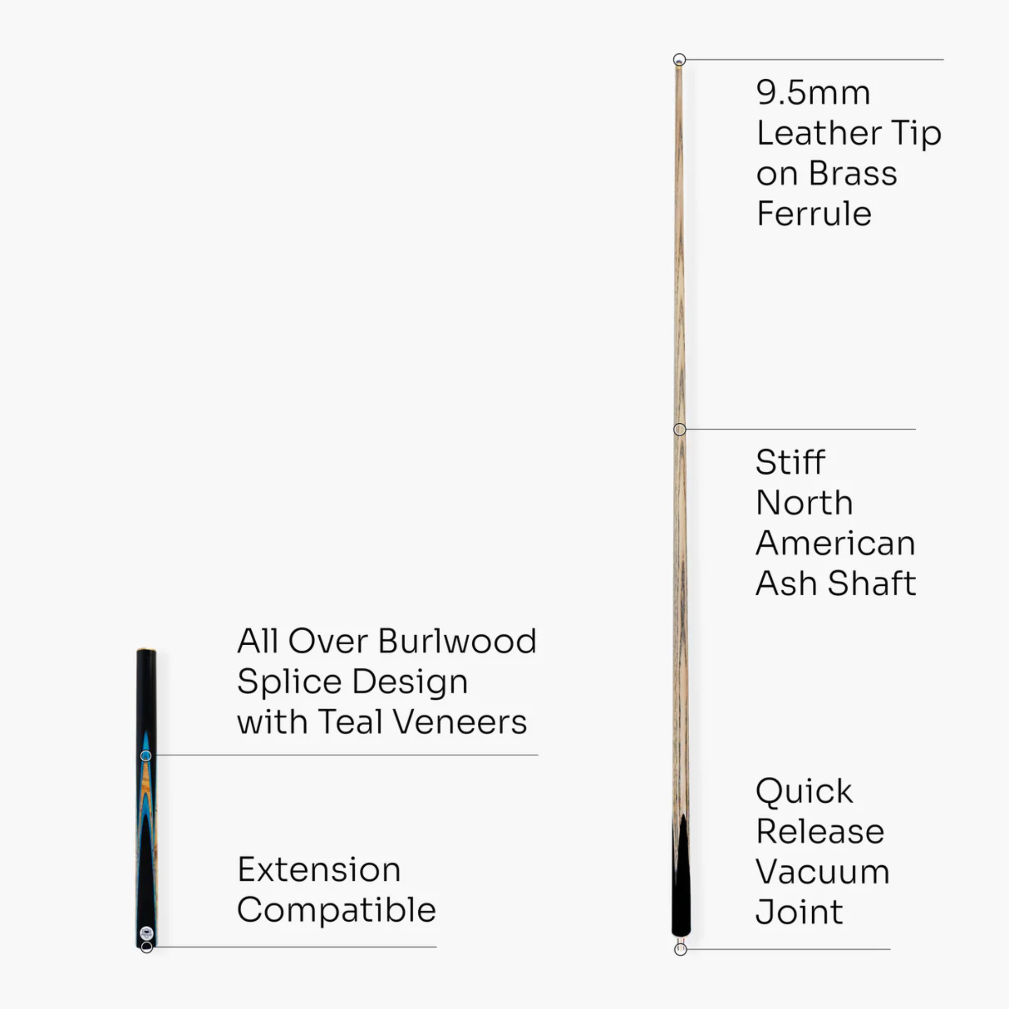 PRO147 Pearl Series Blue - 57 Inch 3/4 Jointed Snooker Pool Cue - 9.5mm Tip