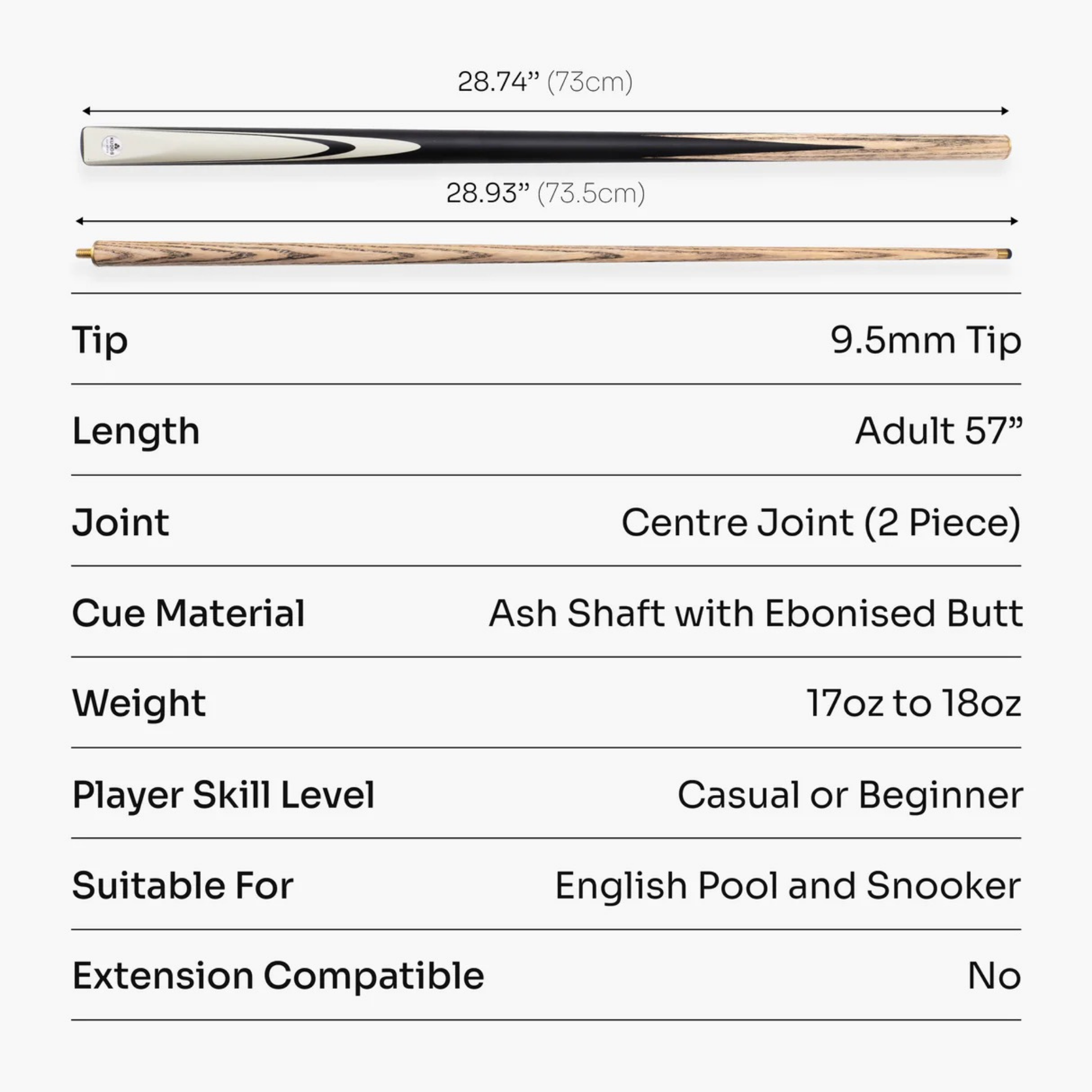 Kudos Pulse Arctic 57 Inch 2 Piece Heavyweight Snooker Pool Cue and Case Set 9.5mm Tip