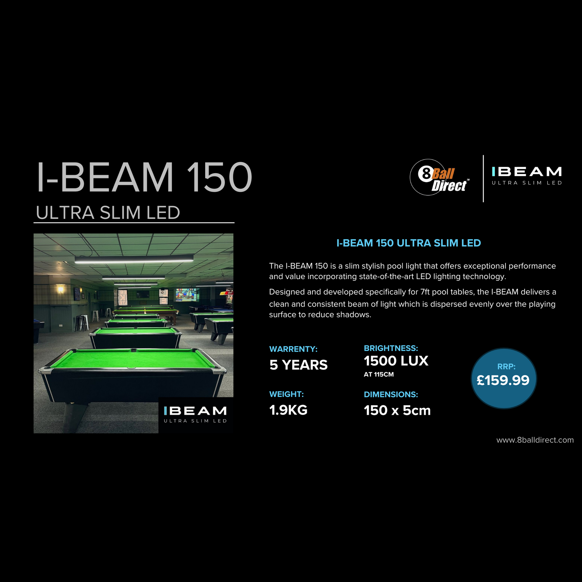 I-BEAM 150 - Ultra Slim LED Pool Table Light