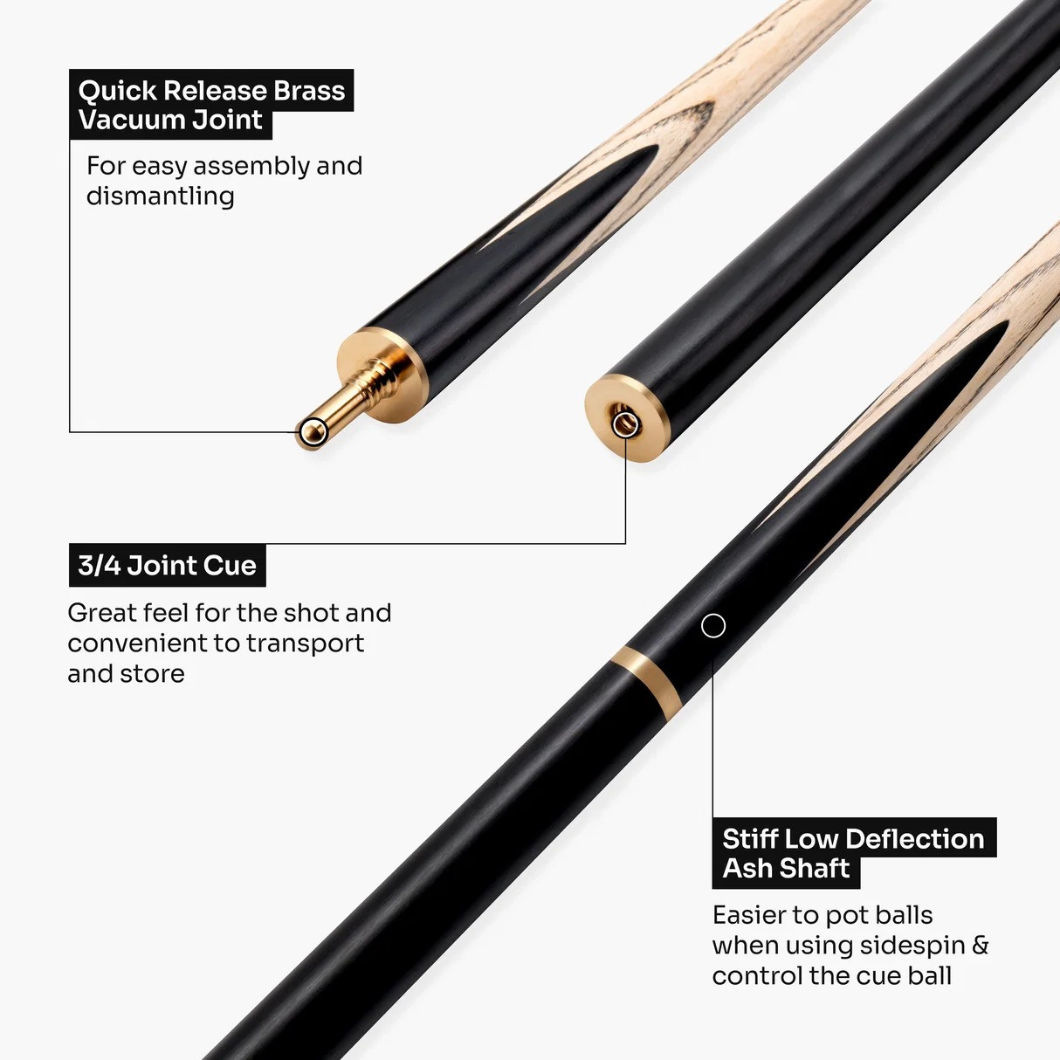 Baize Master 3/4 CRUCIBLE Hand Spliced 57 Inch Ash Snooker Pool Cue - 9.5mm Tip + Mini Butt Extension