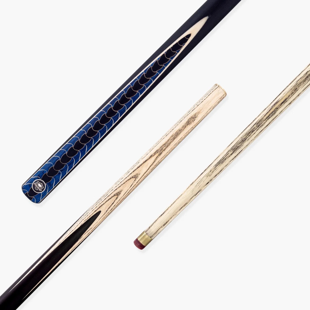 PRO147 Blue Dragon 57 Inch 2 Piece Snooker Pool Cue - 9.5mm Red Layered Professional Tip