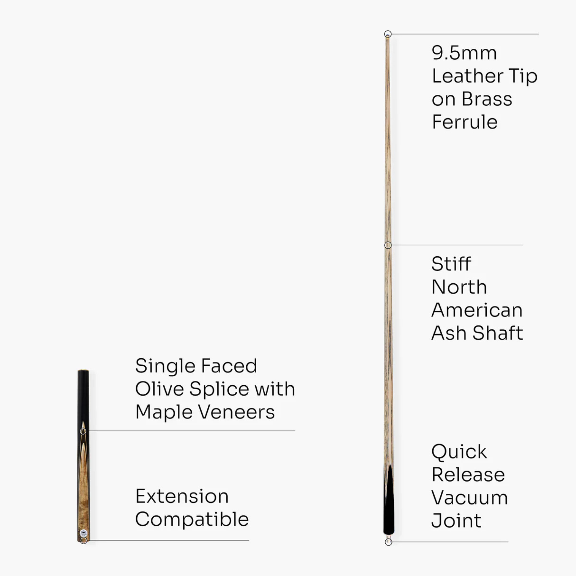 PRO147 Pearl Series Gold Camphor - 57 Inch 3/4 Jointed Snooker Pool Cue - 9.5mm Tip