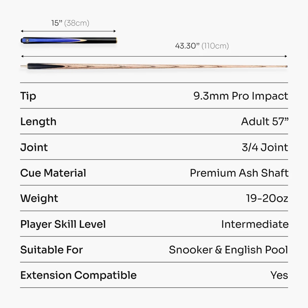 PRO147 Jester 3/4 Jointed Snooker Pool Cue - 57 inch - 9.5mm Pro Tip