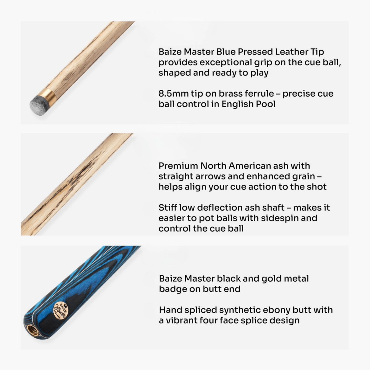 Baize Master Azure Marksman ¾ Joint English Pool Cue and Case Set with 8.5mm Baize Master Blue Pressed Tip