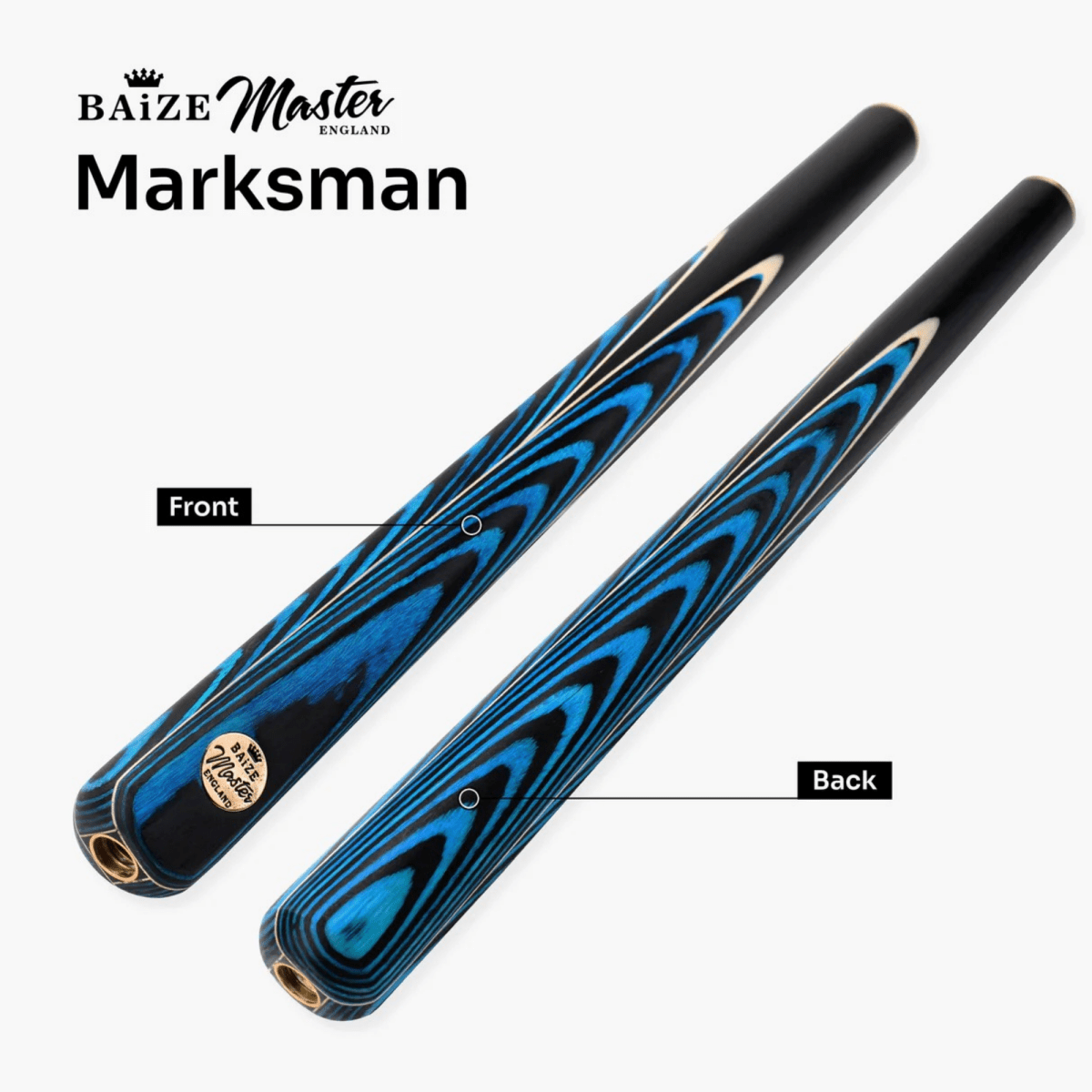 Baize Master Azure Marksman ¾ Joint English Pool Cue with 8.5mm Baize Master Blue Pressed Tip