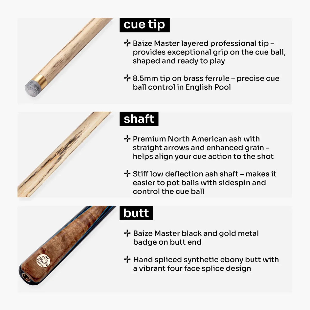 Baize Master Blue Marksman ¾ Joint English Pool Cue with 8.5mm Baize Master Blue Pressed Tip (Copy)