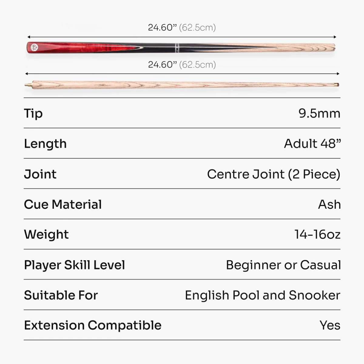 Baize Master Conquest 2 - Junior Kids Snooker Pool Cue - 48inch - 2 Piece