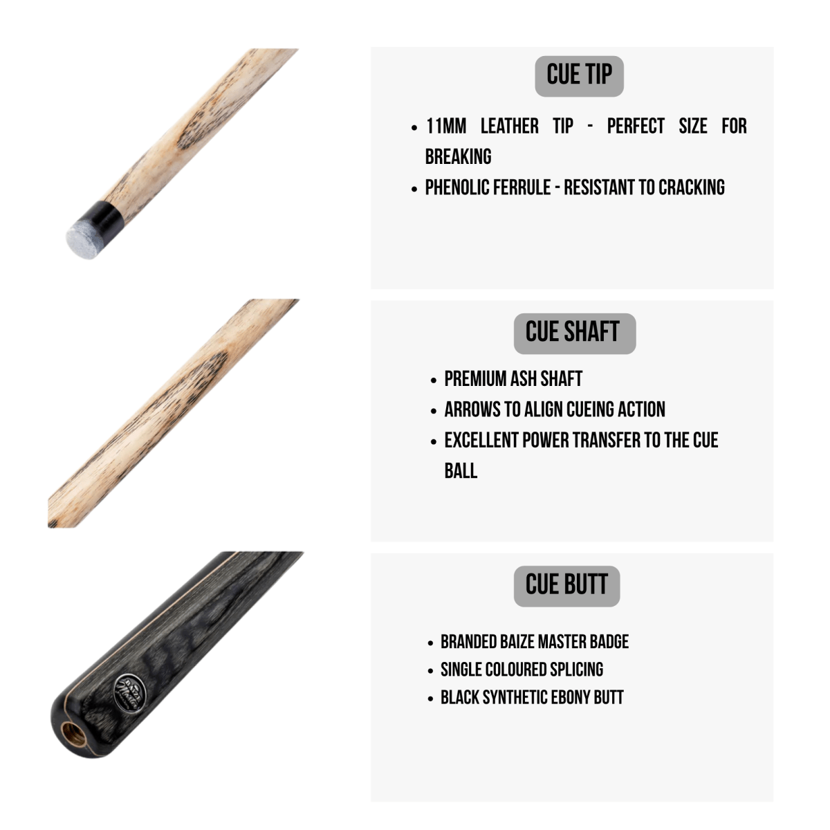 Baize Master Copper Crusher 57 Inch ¾ Joint English Pool Break Cue - 11mm Tip – For Breaking Only