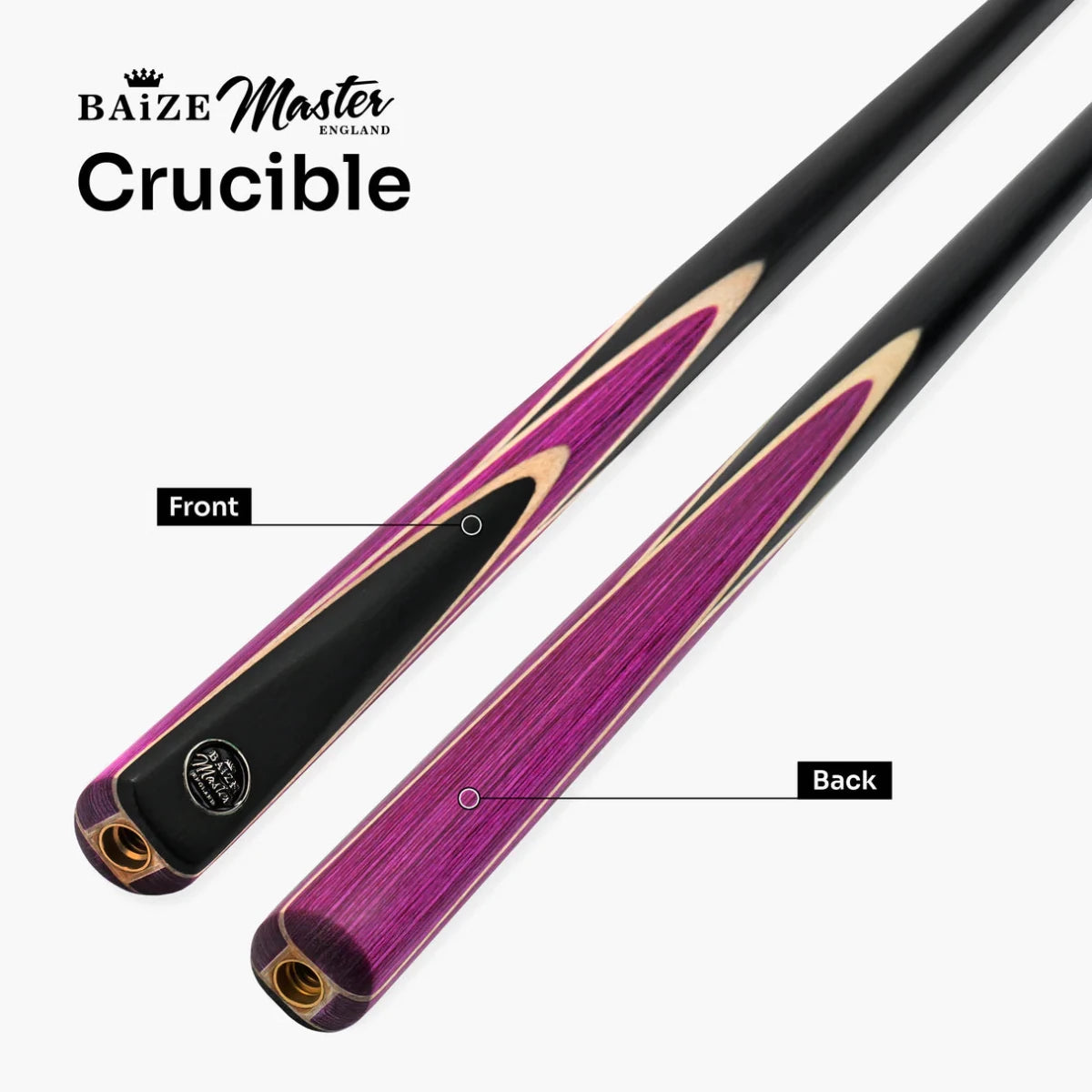 Baize Master Crucible Snooker Pool Cue - 2 Piece 57 inch - 9.5mm Tip - 6 Colours