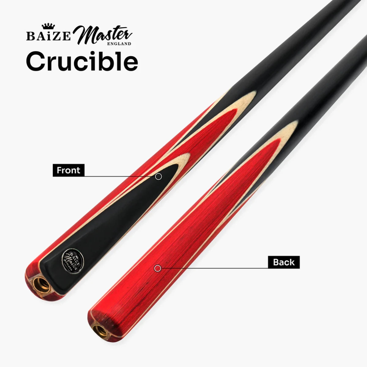 Baize Master Crucible Snooker Pool Cue - 2 Piece 57 inch - 9.5mm Tip - 6 Colours