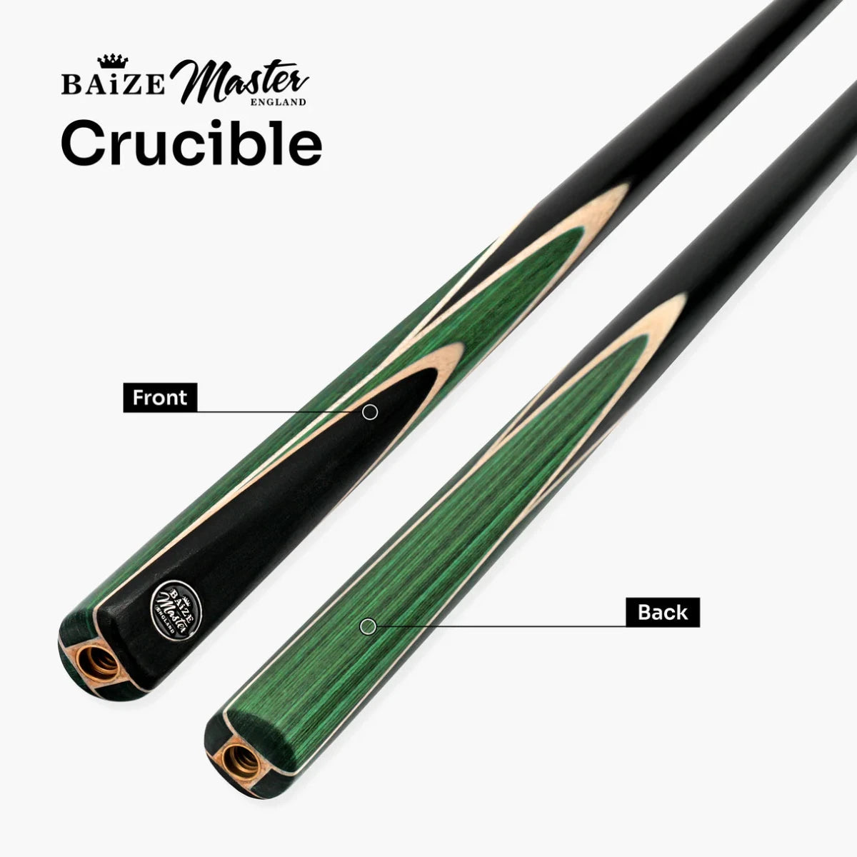 Baize Master Crucible Snooker Pool Cue - 2 Piece 57 inch - 9.5mm Tip - 6 Colours