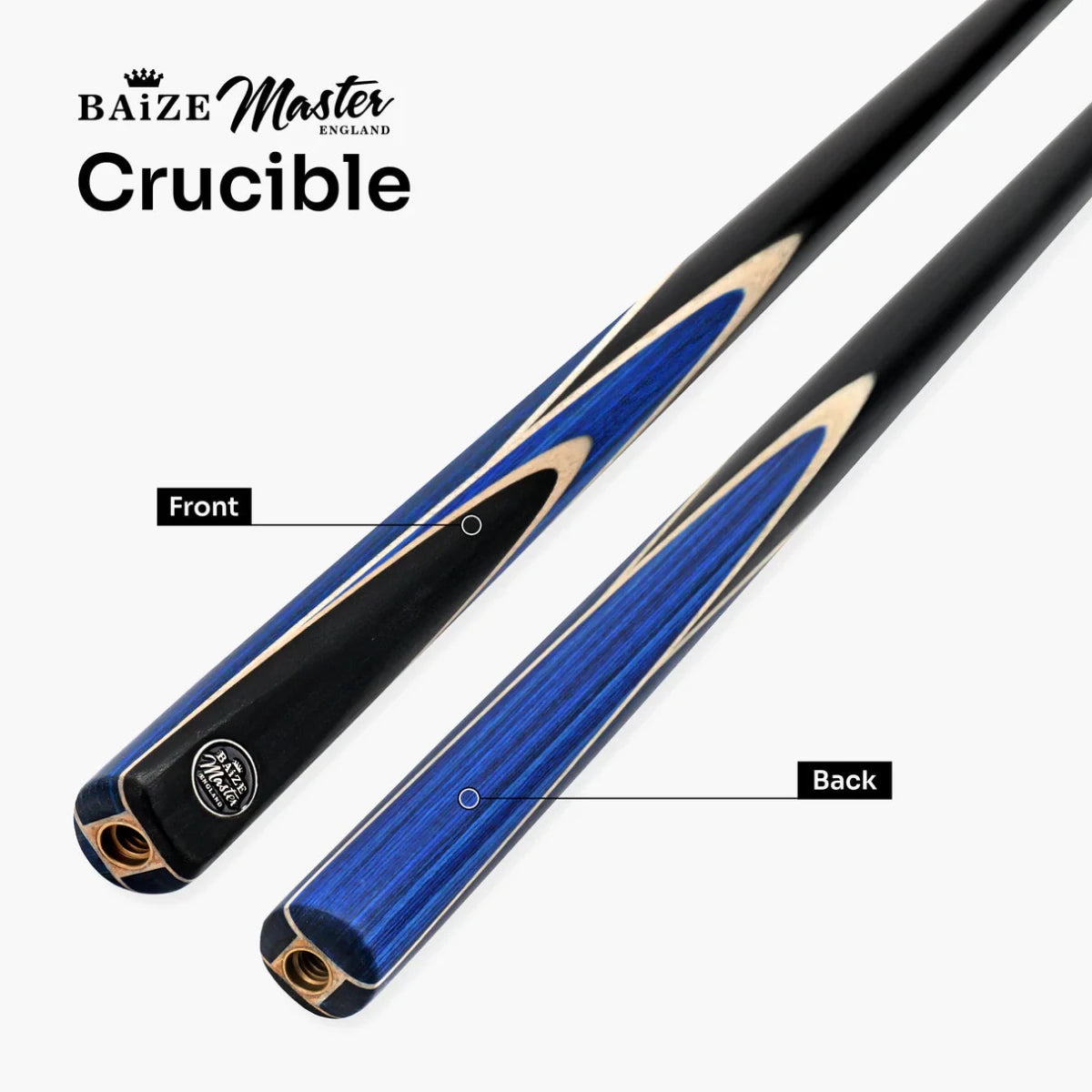 Baize Master Crucible Snooker Pool Cue - 2 Piece 57 inch - 9.5mm Tip - 6 Colours