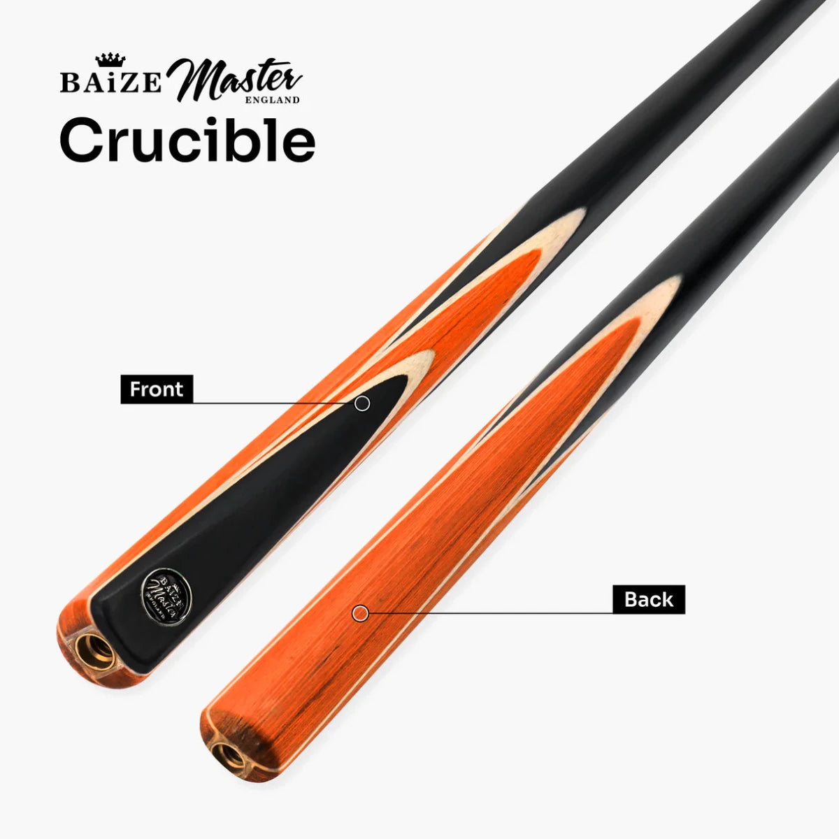 Baize Master Crucible Snooker Pool Cue - 2 Piece 57 inch - 9.5mm Tip - 6 Colours