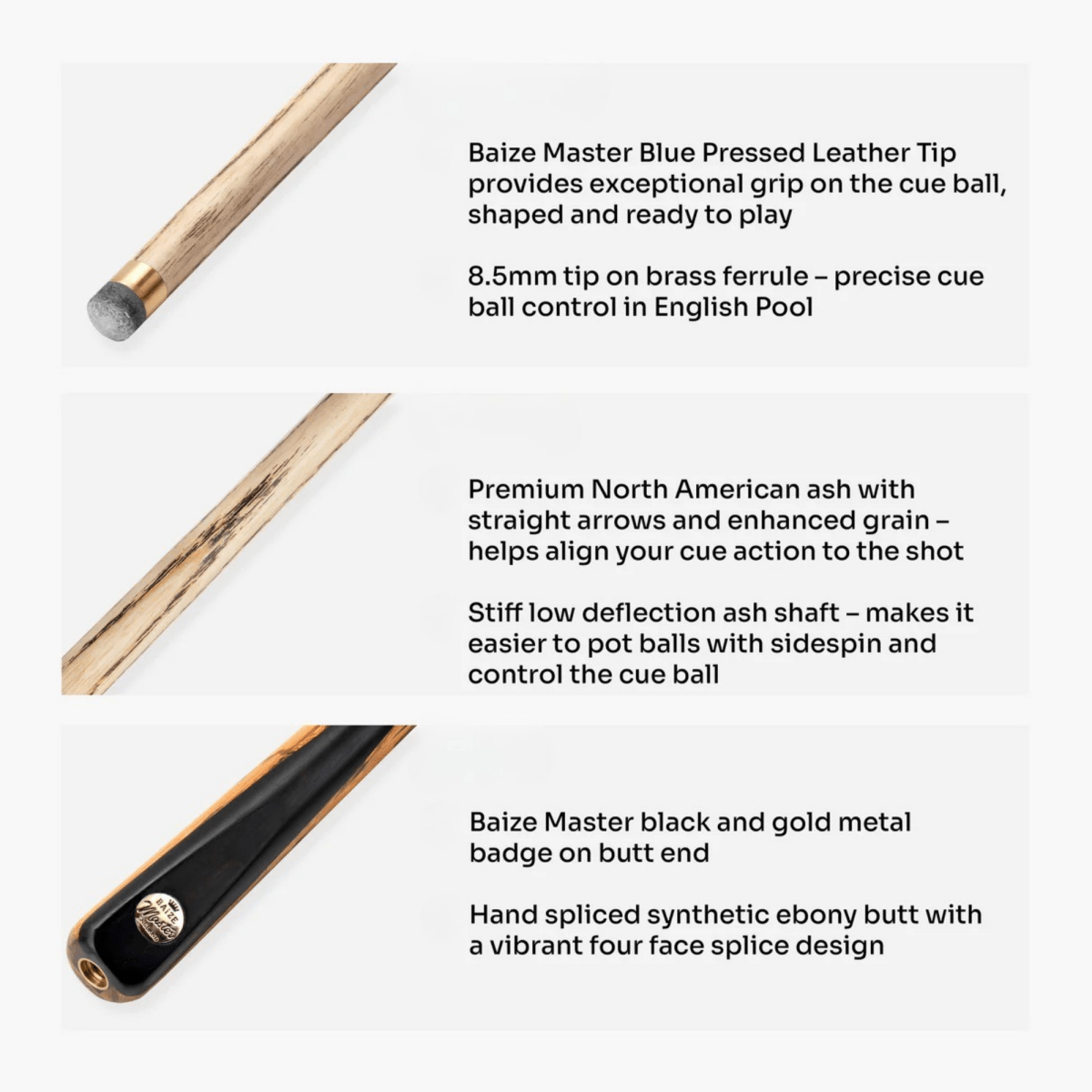 Baize Master Ember Marksman ¾ Joint English Pool Cue and Case Set with 8.5mm Baize Master Blue Pressed Tip