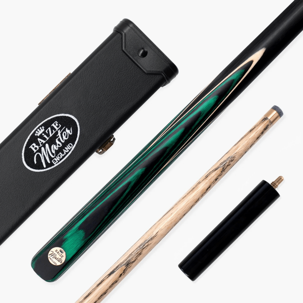 Baize Master Green Marksman ¾ Joint English Pool Cue and Case Set with 8.5mm Baize Master Blue Pressed Tip