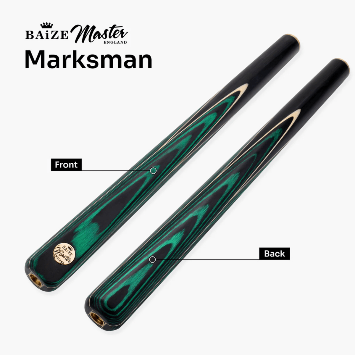 Baize Master Green Marksman ¾ Joint English Pool Cue with 8.5mm Baize Master Blue Pressed Tip