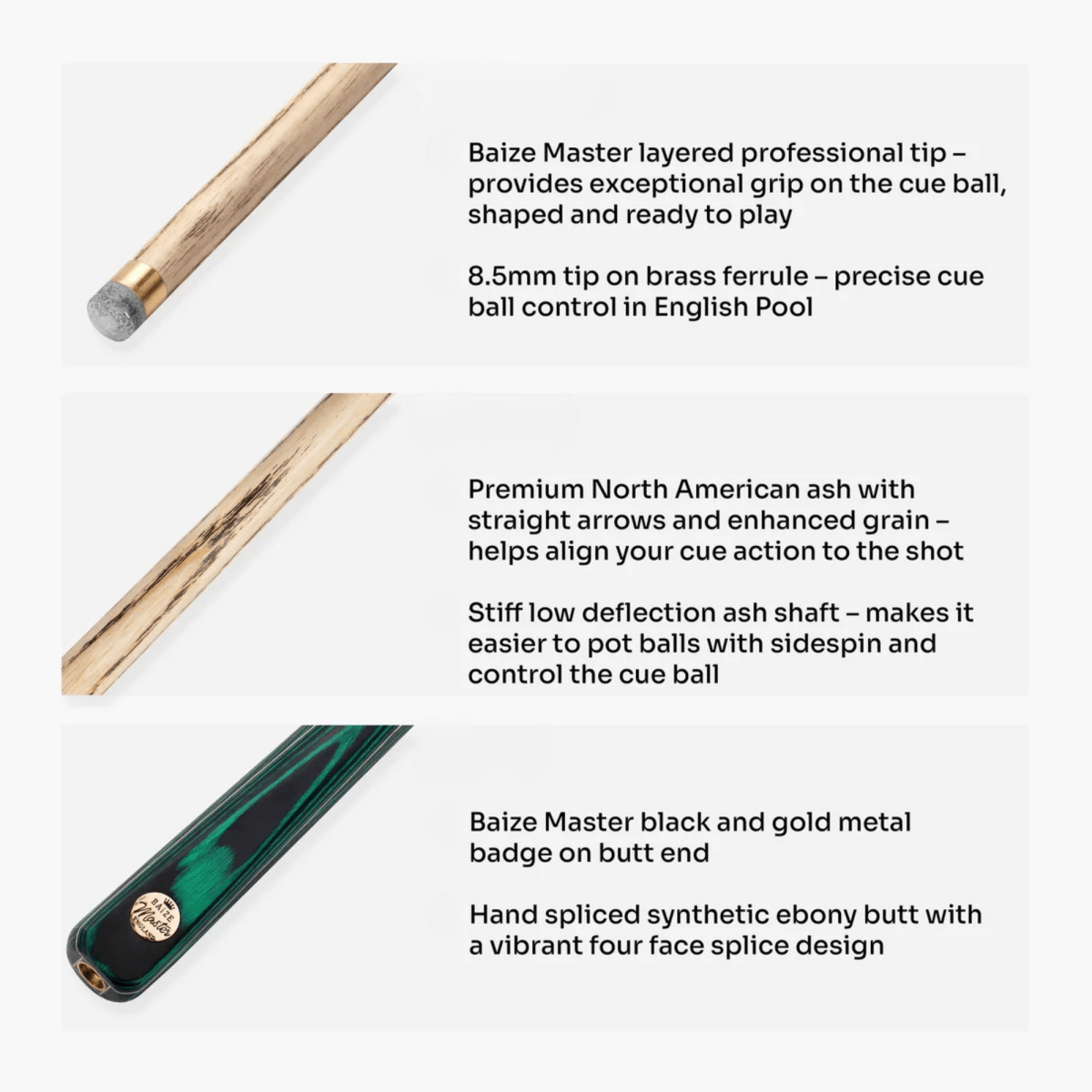 Baize Master Grey Marksman ¾ Joint English Pool Cue and Case Set with 8.5mm Baize Master Blue Pressed Tip