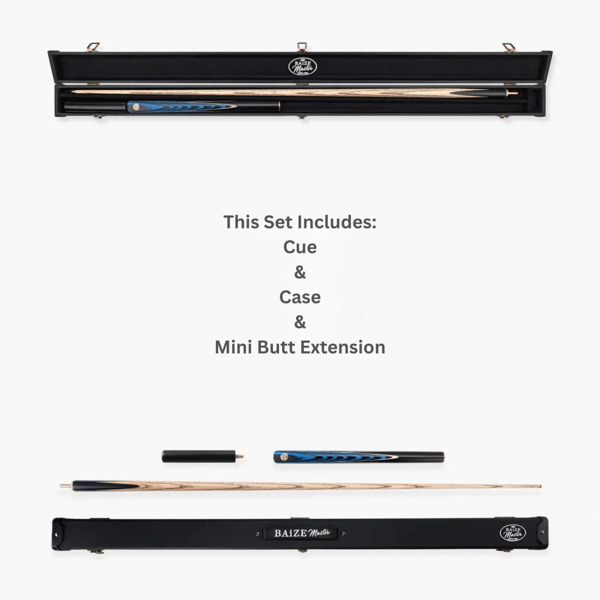 Baize Master Grey Marksman ¾ Joint English Pool Cue and Case Set with 8.5mm Baize Master Blue Pressed Tip