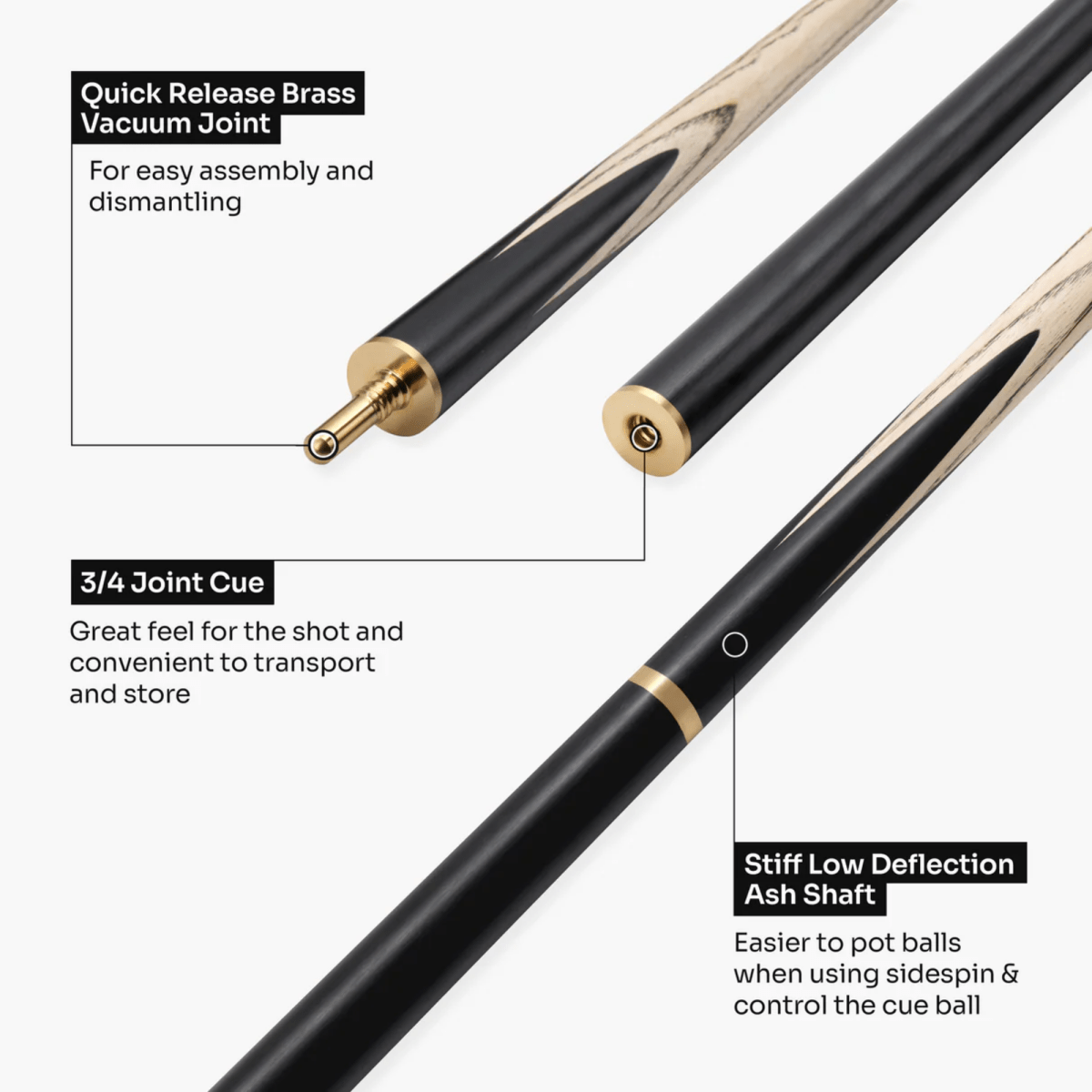 Baize Master Maple Marksman ¾ Joint English Pool Cue with 8.5mm Baize Master Blue Pressed Tip