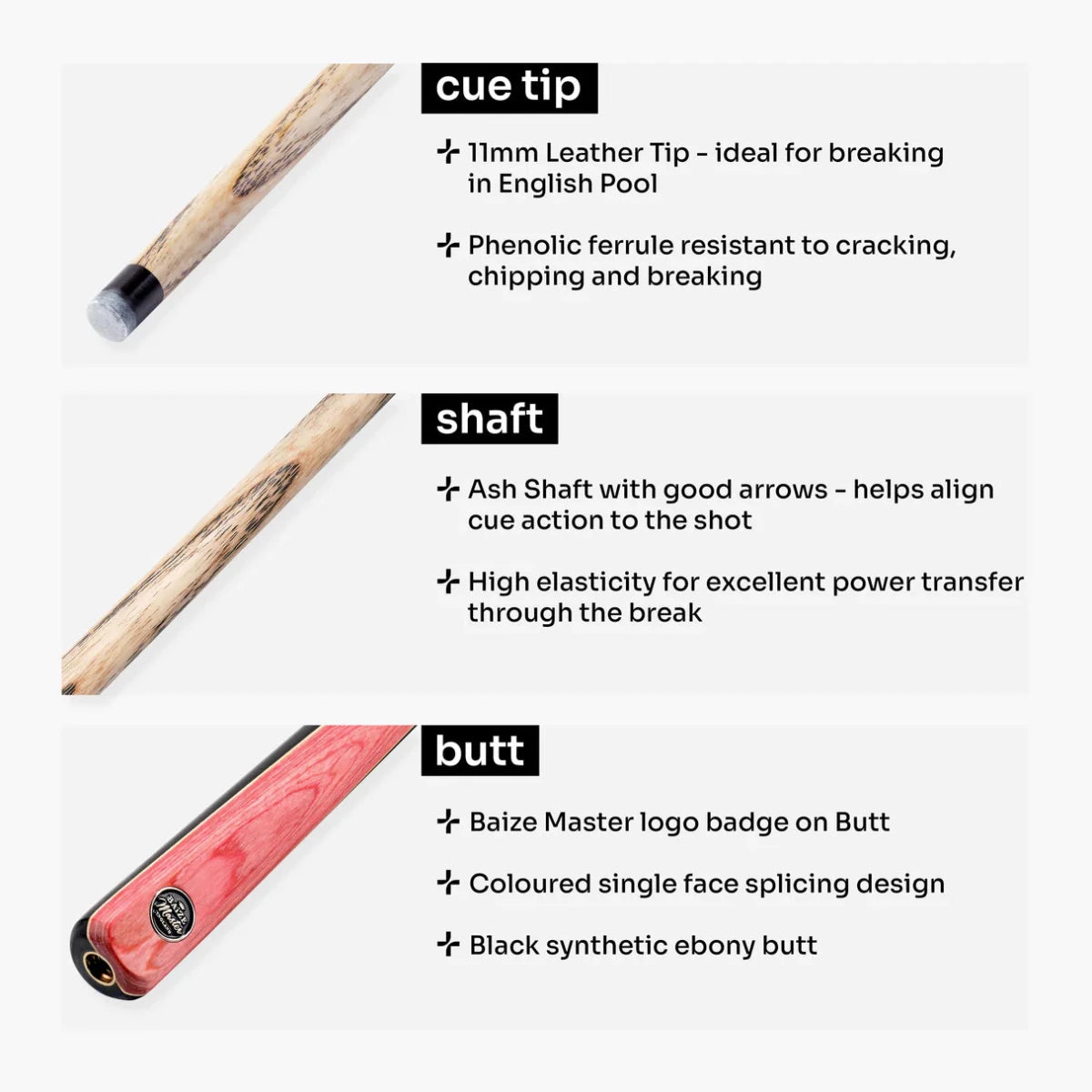 Baize Master Pink Crusher 57 Inch ¾ Joint English Pool Break Cue - 11mm Tip – For Breaking Only