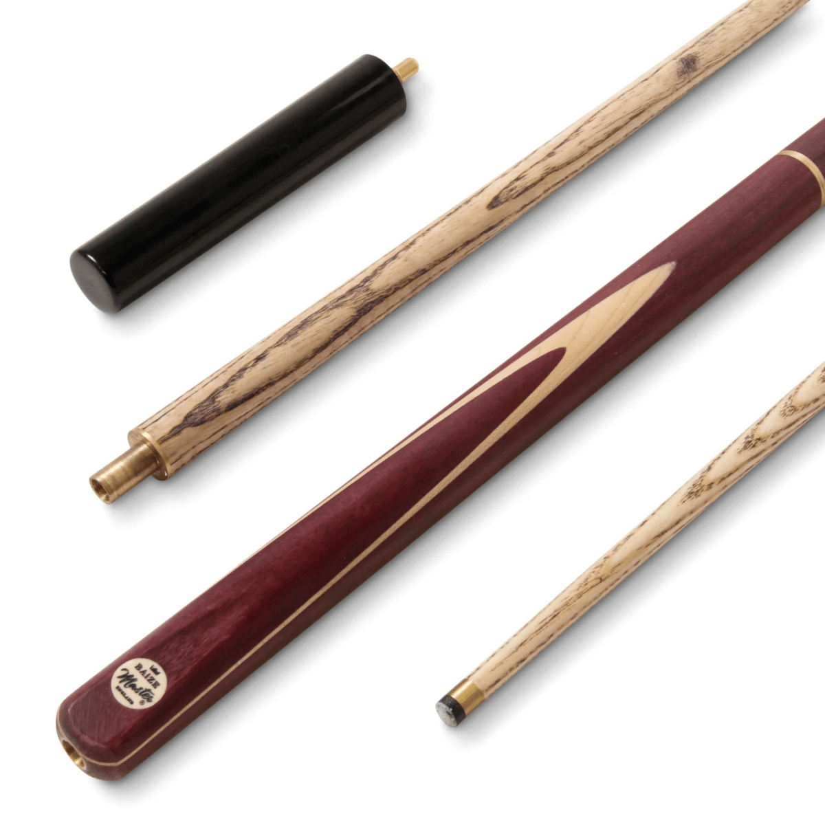 Baize Master PURPLE HEART 57 Inch 3 Piece Length Adjustable Double Joint Ash Snooker Pool Cue with 9.5mm Tip + Mini Butt - Shorten to 43 Inches