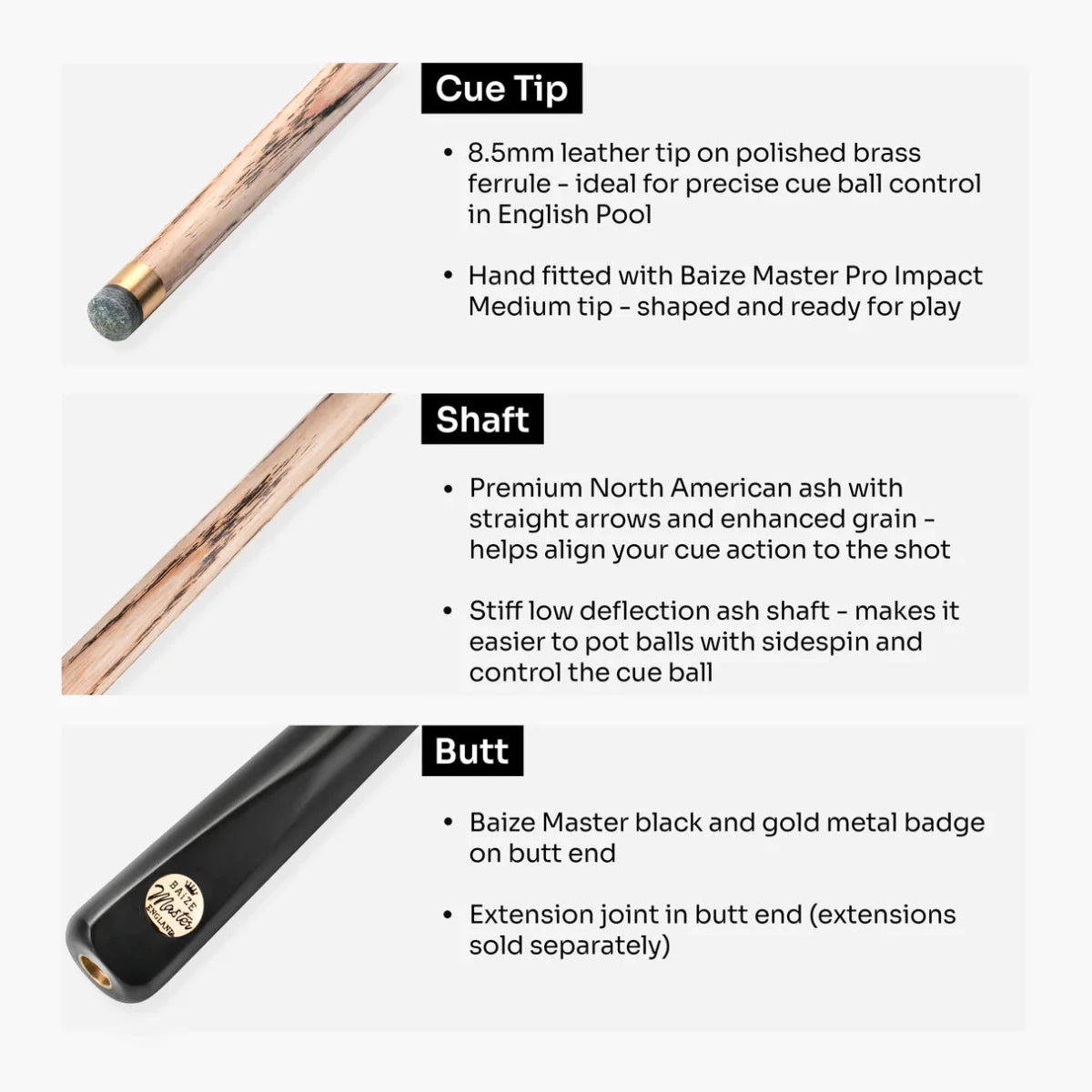 Baize Master Raven Marksman ¾ Joint English Pool Cue – 8.5mm Pro Impact Hybrid Tip