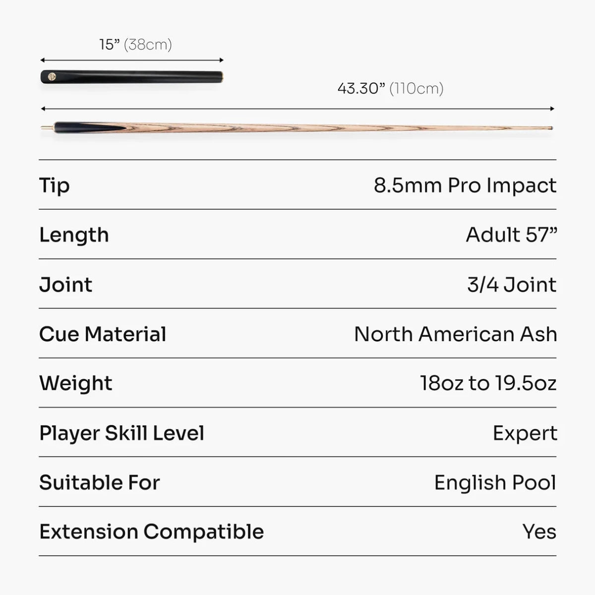 Baize Master Raven Marksman ¾ Joint English Pool Cue – 8.5mm Pro Impact Hybrid Tip