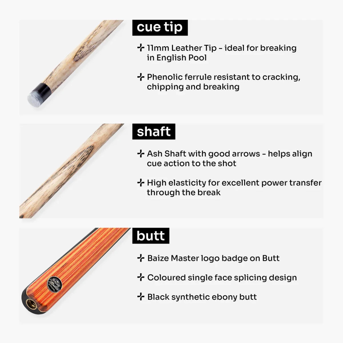 Baize Master Tan Crusher 57 Inch ¾ Joint English Pool Break Cue - 11mm Tip – For Breaking Only