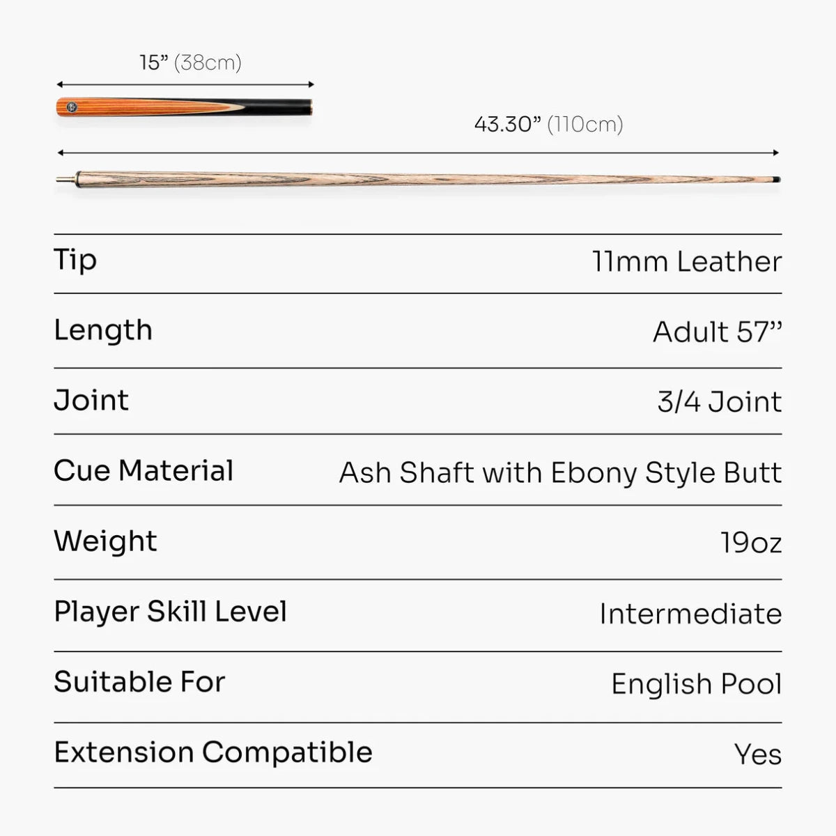 Baize Master Tan Crusher 57 Inch ¾ Joint English Pool Break Cue - 11mm Tip – For Breaking Only