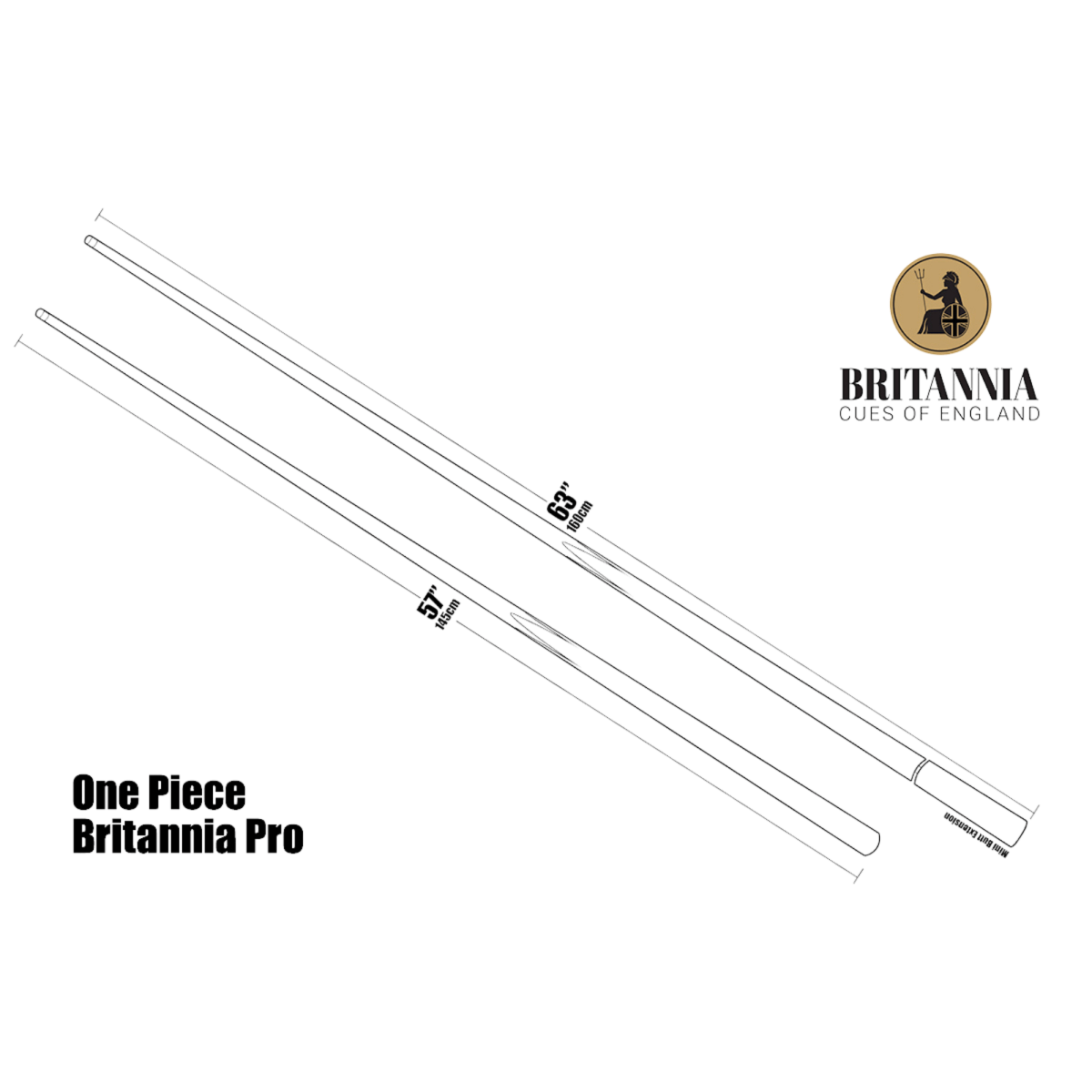 Britannia Brit Pro Trident 1 Piece Pool Cue - 57" - 8.5mm Tip