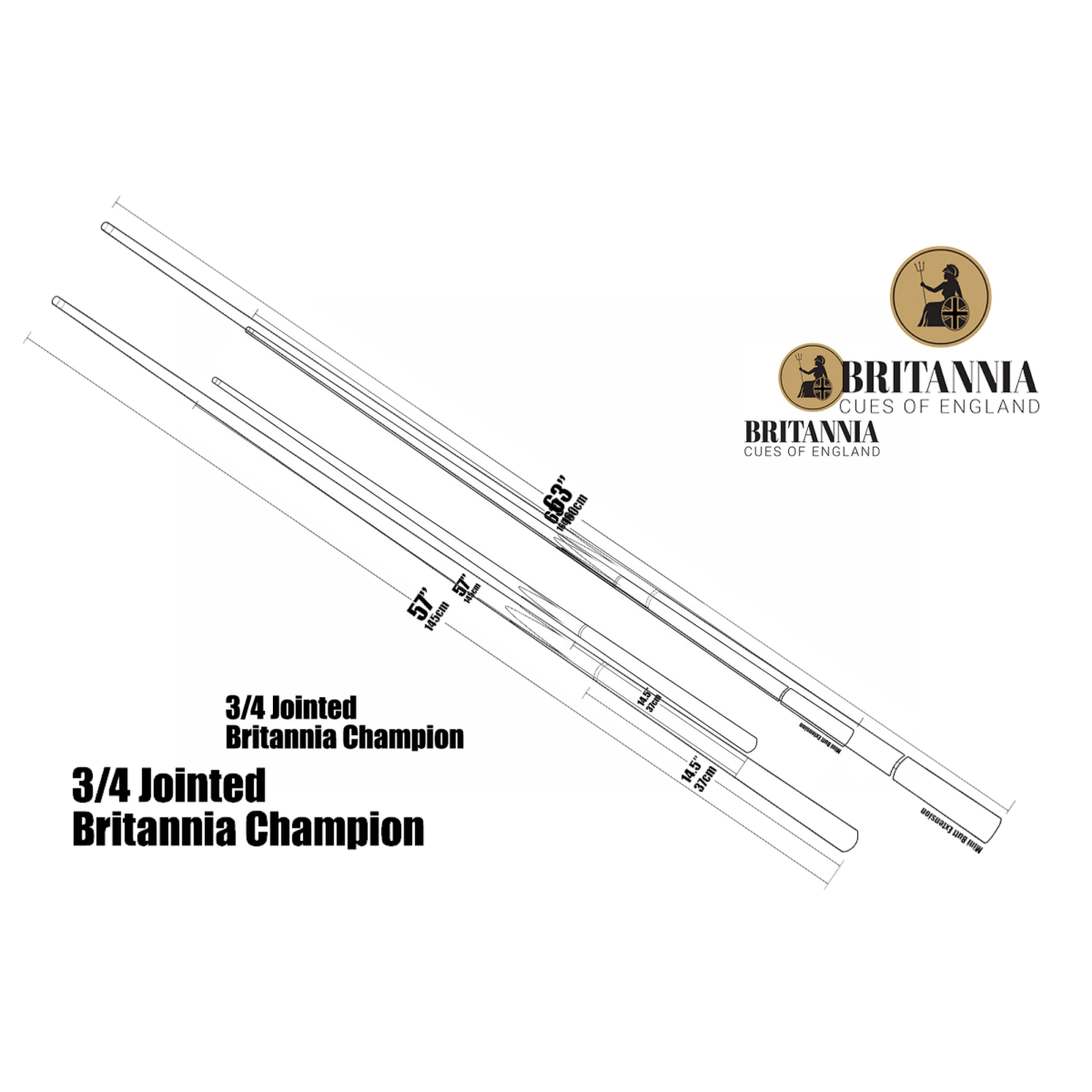 Britannia Champion Invincible 3/4 Snooker Cue - 57" - 9.5mm Tip