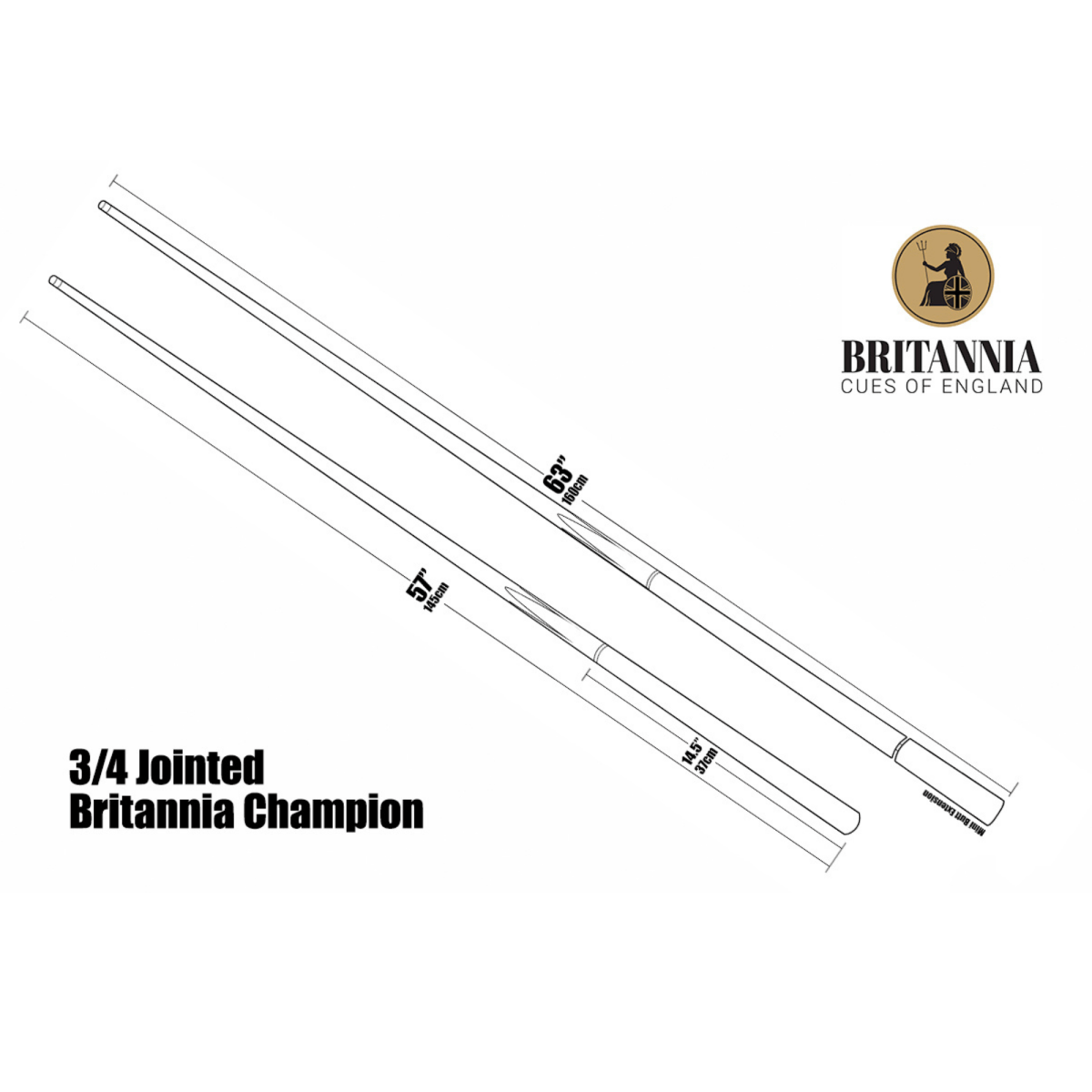 Britannia Champion Titan 3/4 Snooker Cue - 57" - 9 - 9.5mm Tip