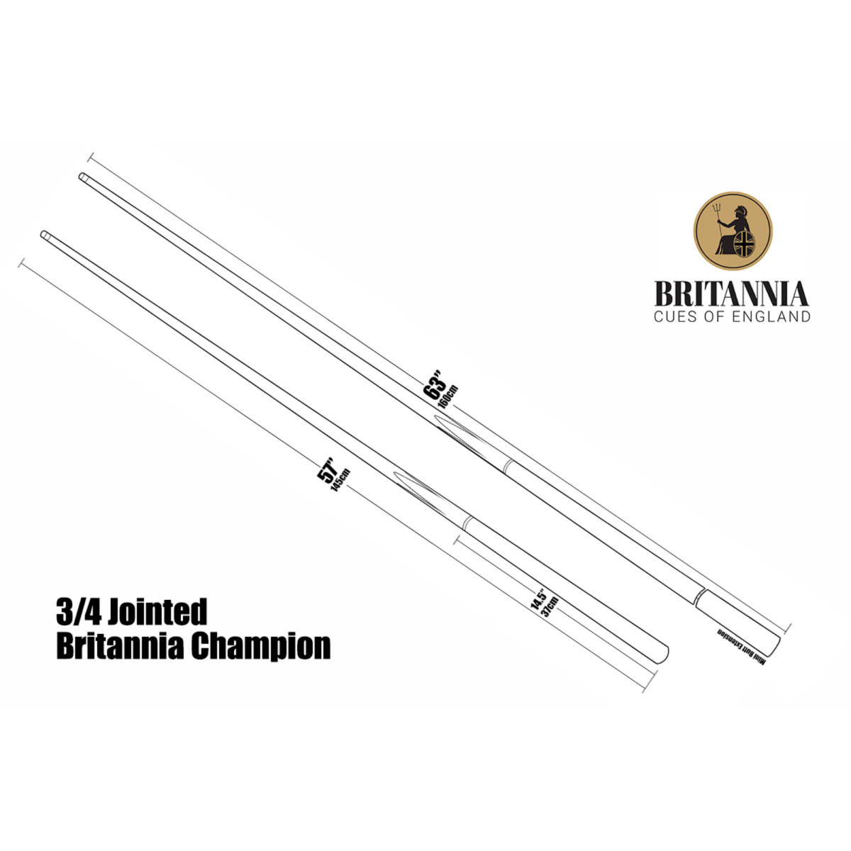 Britannia Meteor 3/4 Snooker Cue - 57" - 9 - 9.5mm Tip