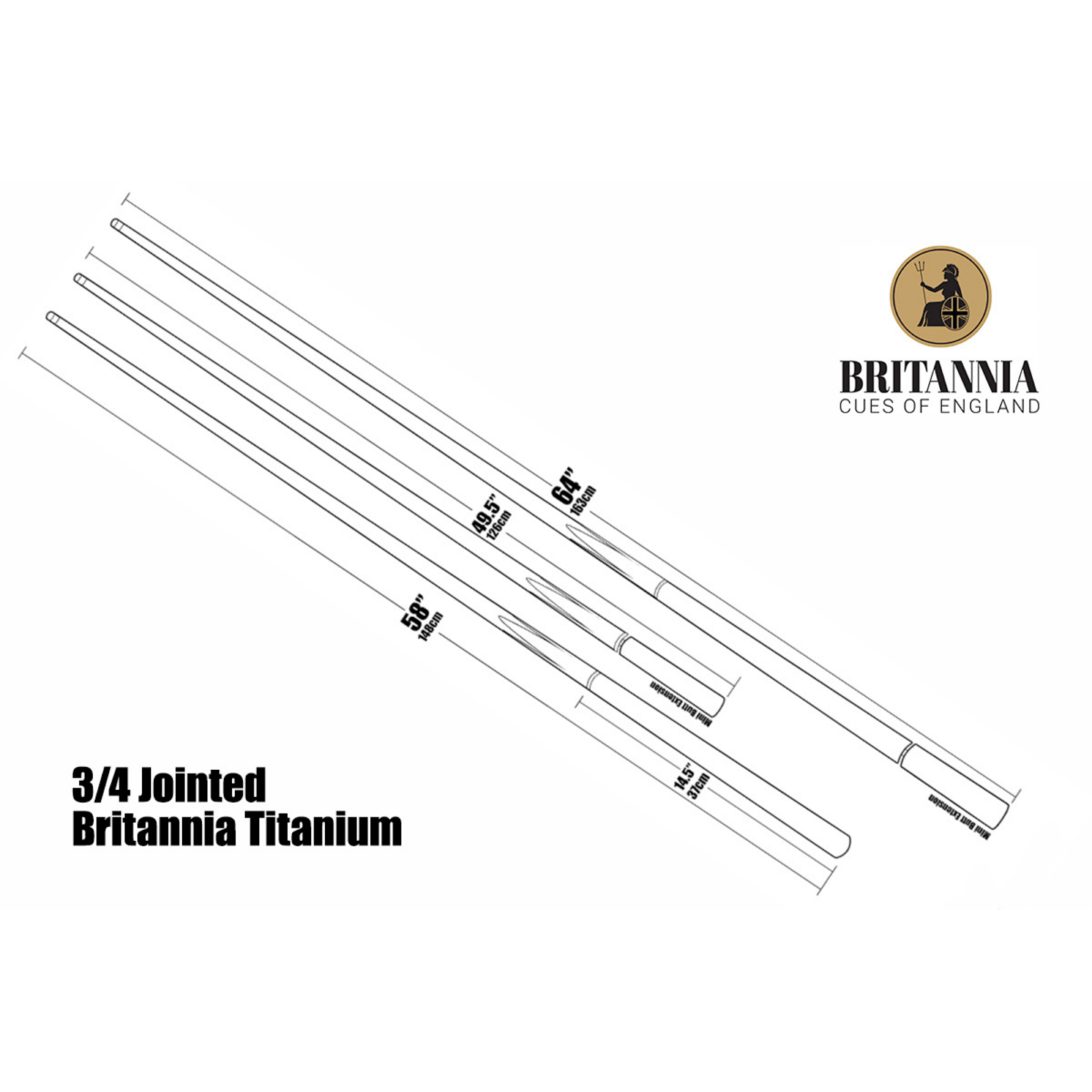Britannia Steel Sabre 3/4 Snooker Cue - 58" - 9.7mm Tip