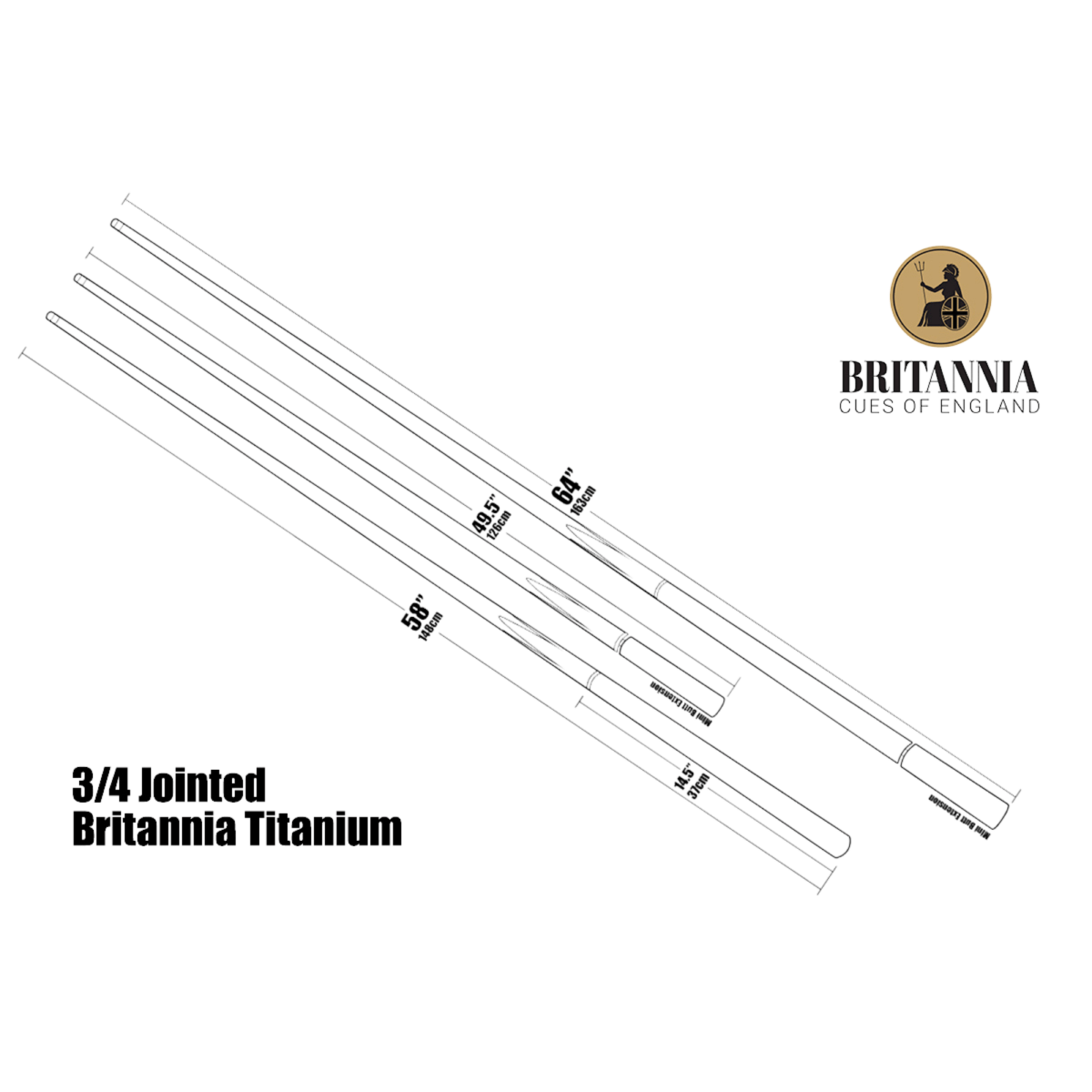 Britannia Titanium Phoenix 3/4 Snooker Cue - 58" - 9.7mm Tip